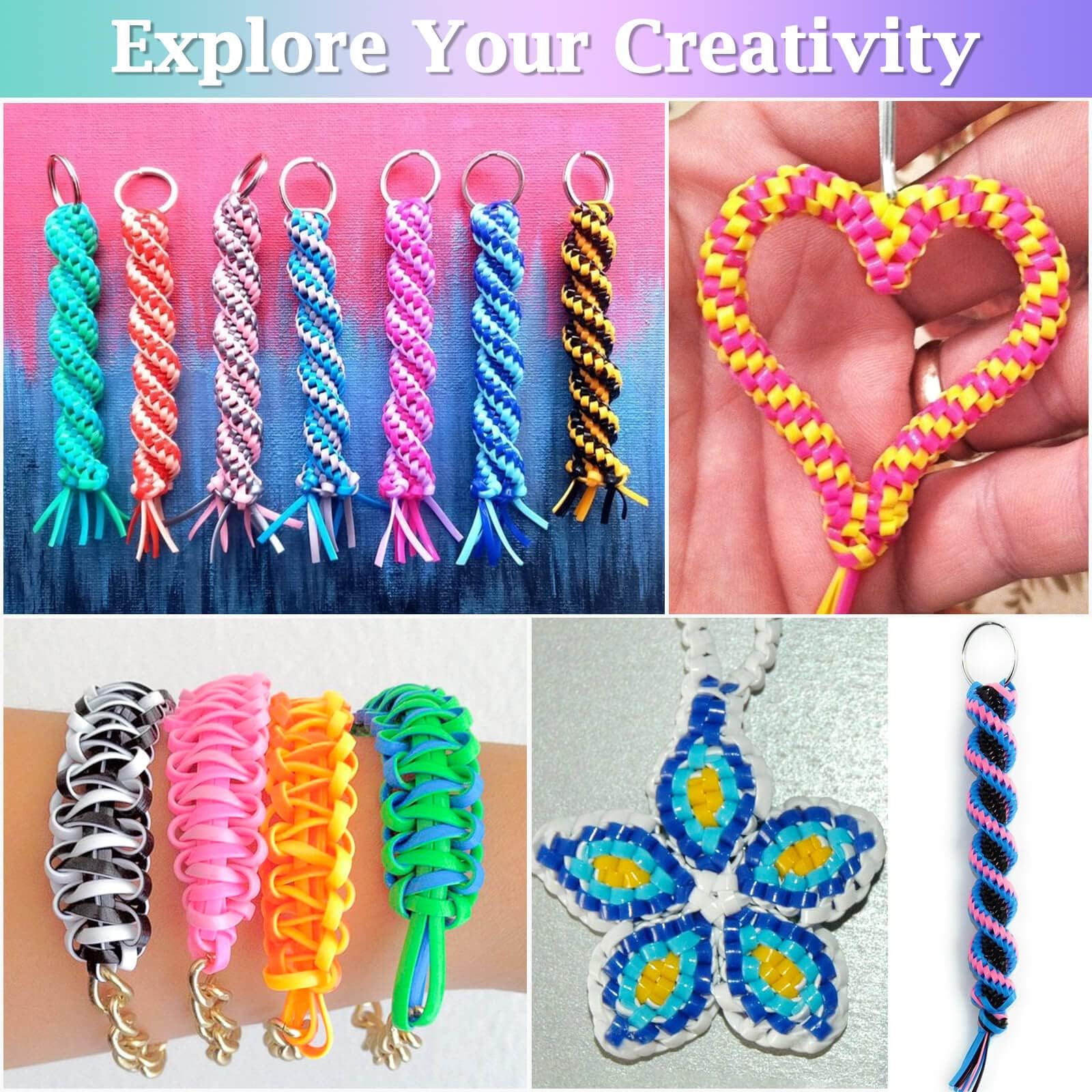 Cridoz Lanyard String Kit - 20 Rolls Plastic Cord & 50 Keychains for DIY Bracelets & Crafts