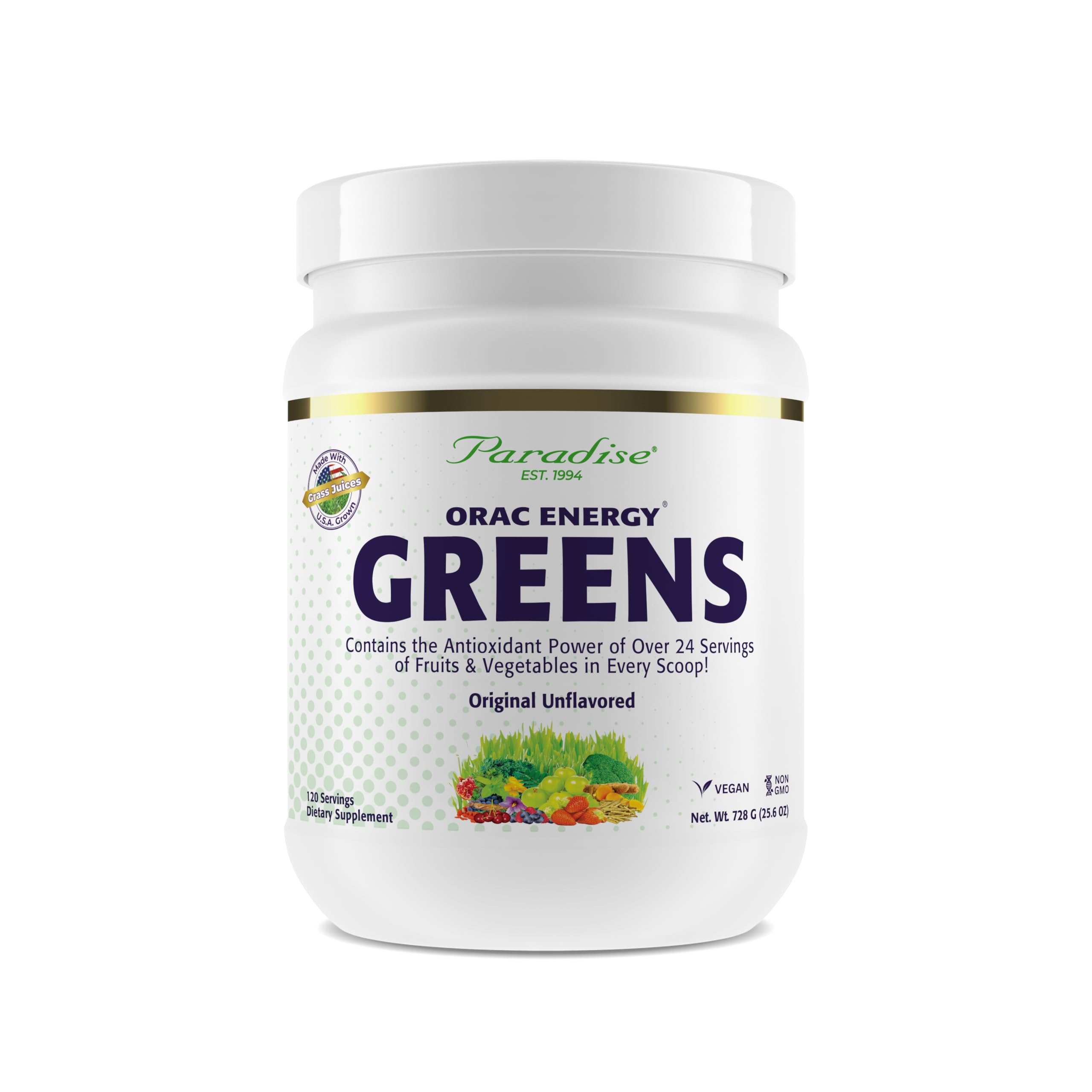 Paradise Herbs ORAC Energy Greens Powder - Superfood Antioxidant Supplement with 24 Servings of Fruits & Vegetables per Scoop, 120 Servings - Boost Energy & Immunity for Active Lifestyles