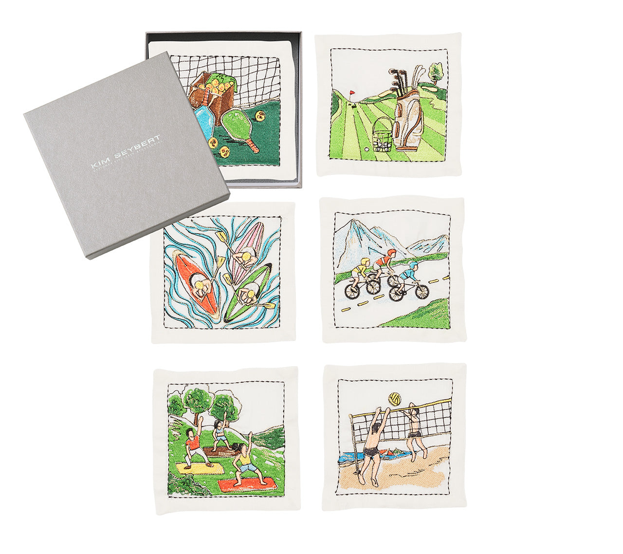 Premium White & Multicolor Venture Cocktail Napkins - Set of 6 Elegant Drink Coasters in Gift Box - Perfect for Parties, Weddings & Home Entertaining