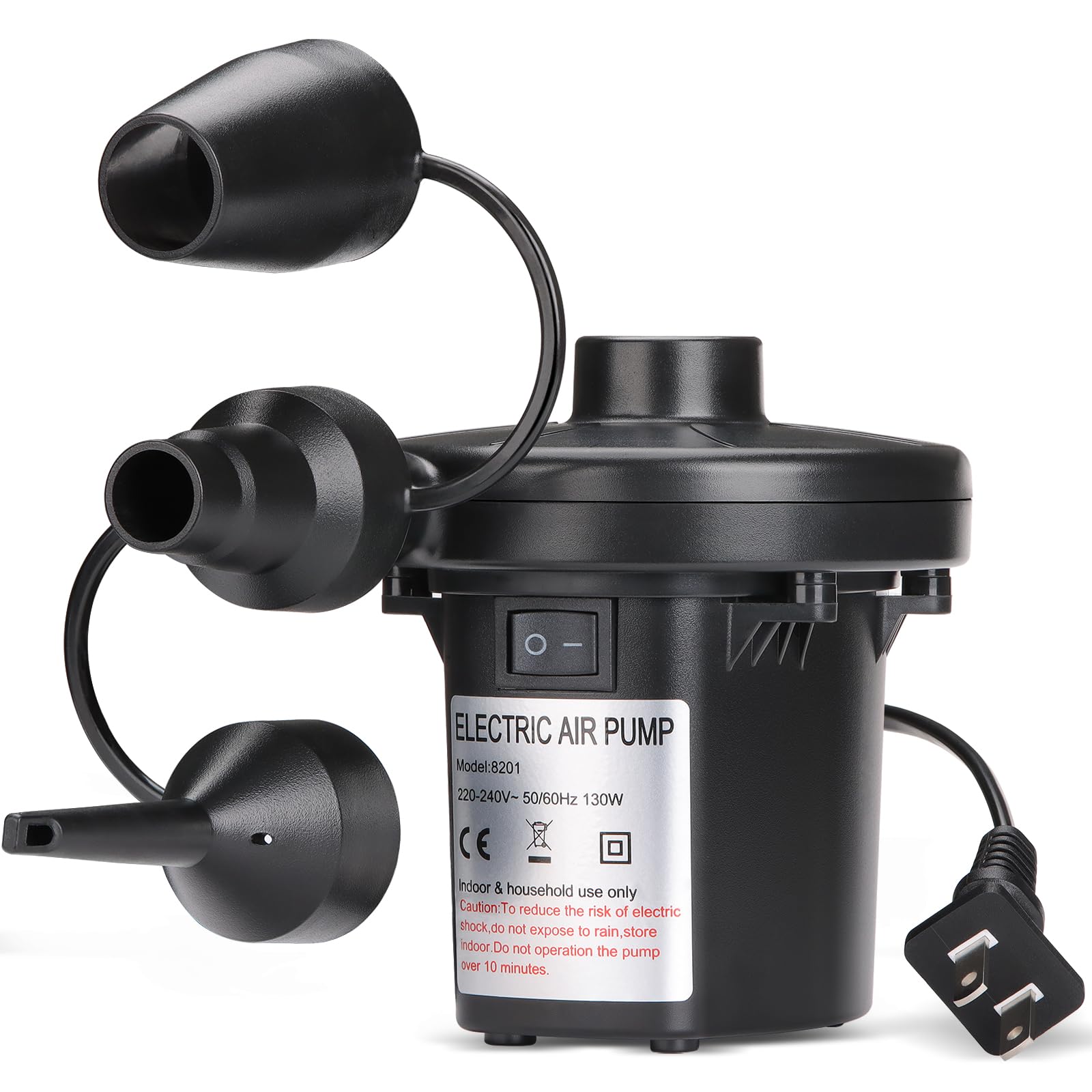**130W Electric Air Pump for Pool Inflatable, AC/110V - Fast Inflator with 3 Nozzles for Air Mattress, Swimming Ring, Inflatable Cushion - Perfect for Outdoor Camping, Beach Trips & Home Use**