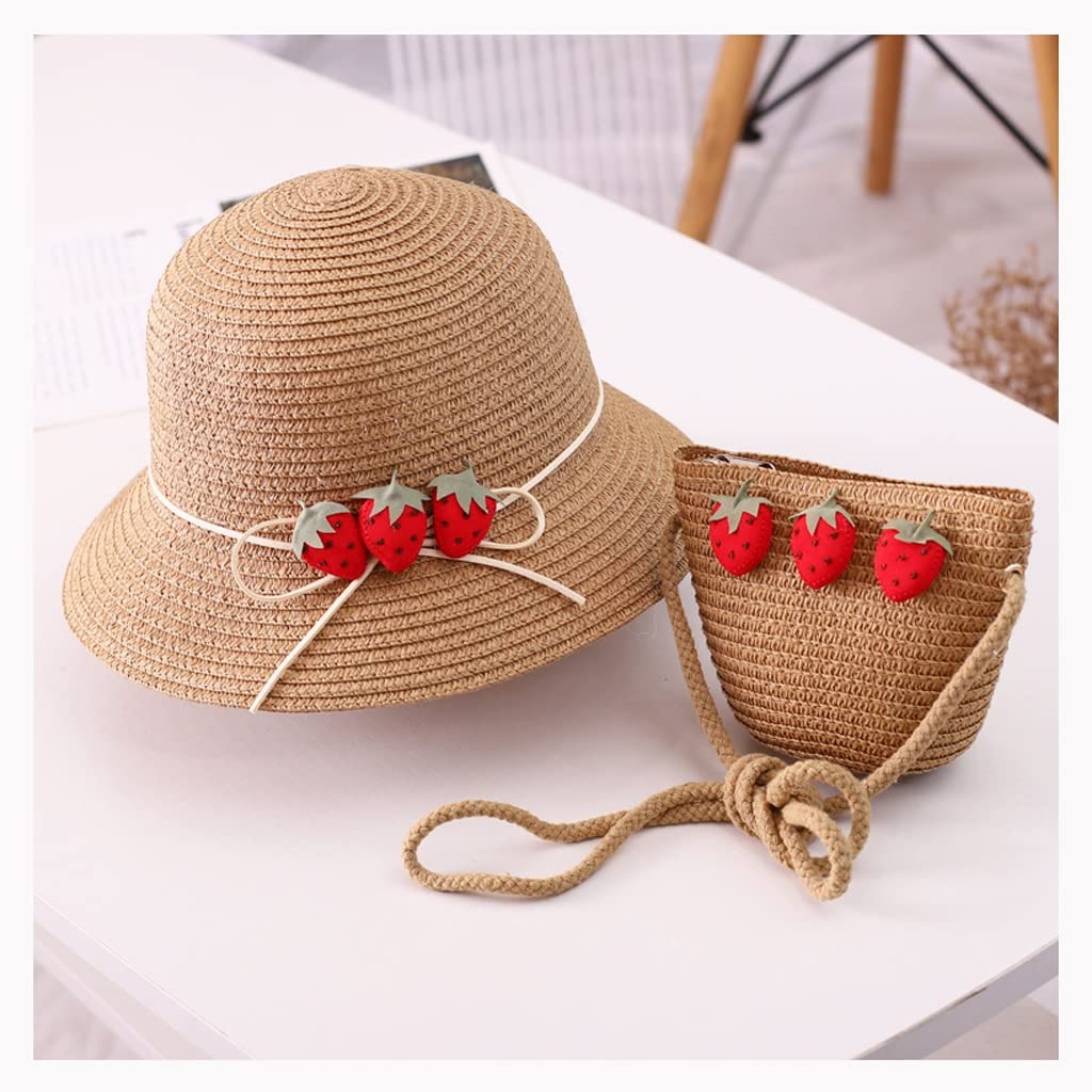 **Cute Princess Straw Woven Bag for Girls - Kids Messenger Bag with Hat - Fashion Mini Tote for Toddlers & Children - Perfect for Beach, Picnic, and Summer Outfits (Color: D)**
