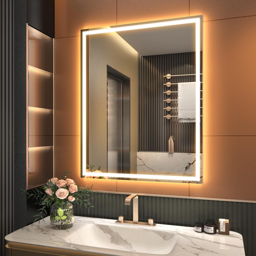 GANPE 32 x 40 Inch Smart LED Bathroom Mirror with Bluetooth Speaker - Wave Sensor, Dimmable Anti-Fog, IP44 Waterproof - Perfect for Modern Bathrooms, Vanities & Home Decor