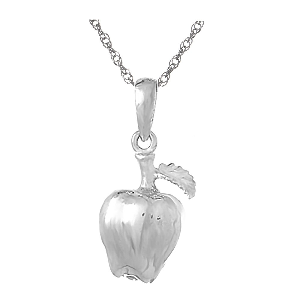 925 Sterling Silver Apple Pendant Necklace with Chain - 3D Fruit Charm with Stem & Leaf - Perfect for Gifts, Birthdays, and Everyday Jewelry