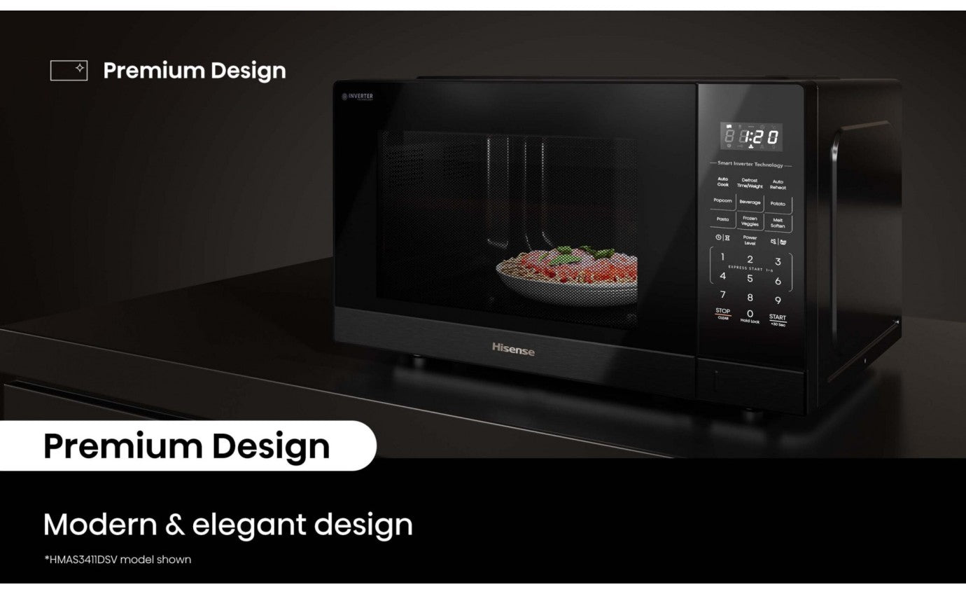 Hisense 42L 1100W Inverter Microwave Oven with Dark Stainless Steel Finish - HMAS4211DSV - Perfect for Kitchen, Dorm & Small Spaces - Fast, Even Cooking & Reheating