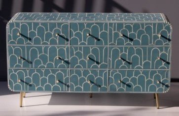 Handmade Bone Inlay Antique Sideboard - Solid Wood Buffet Table for Dining Room, Entryway & Living Room Storage | Vintage Home Decor Furniture