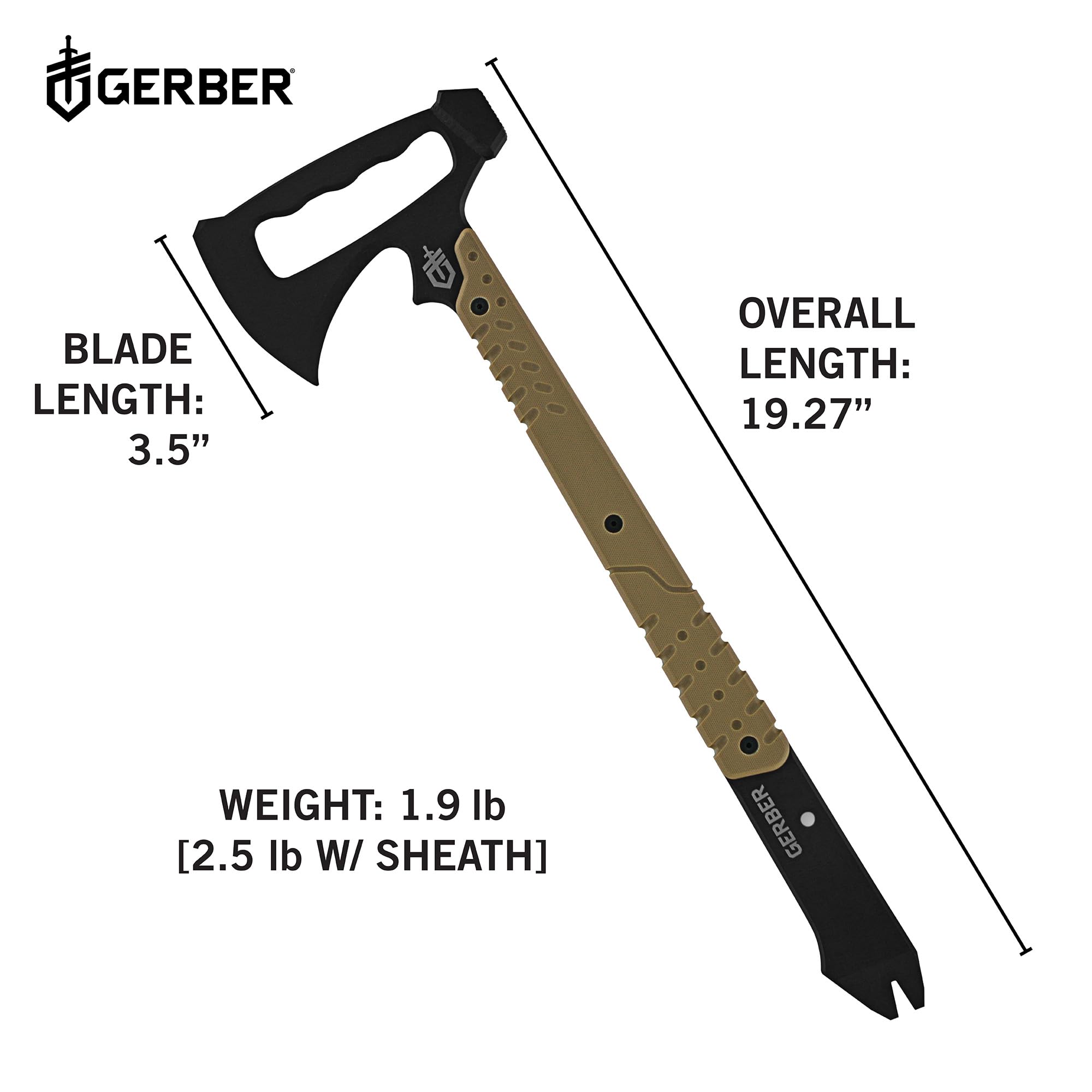 Gerber Gear Downrange Tactical Tomahawk Survival Multitool - Camping Axe with Hammer Head & Steel Pry Bar - Includes Molle-Compatible Sheath - Perfect for Outdoor Survival, Bushcraft & Tactical Missions