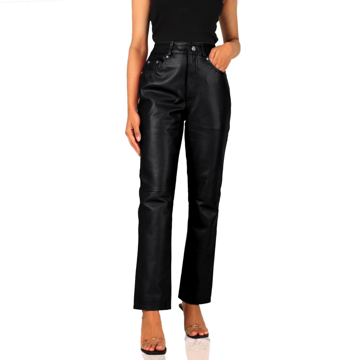 Laverapelle Women's Genuine Lambskin Straight Cut Leather Pants - Black Faux Leather Jeans for Casual Wear, Night Out & Fashion Styling (Model 2424004)