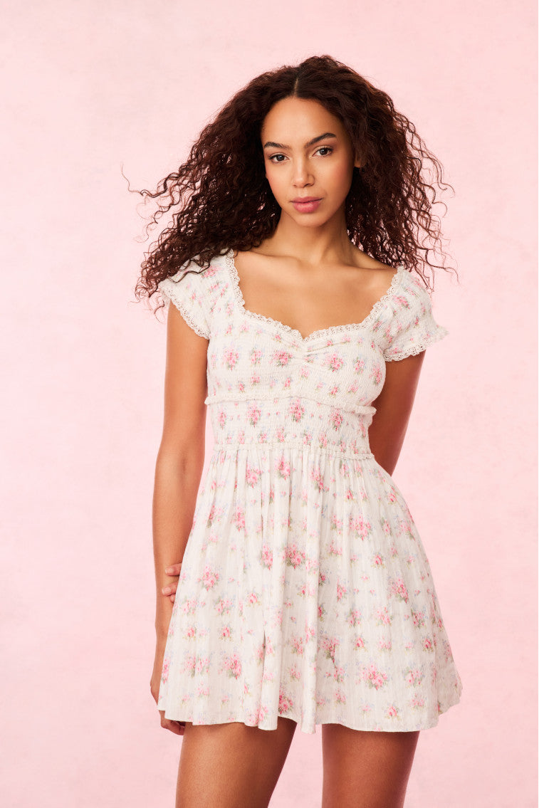 Siona Women's Floral Print Mini Dress - Soft Cotton Summer Dress for Casual Outings, Beach Vacations & Date Nights