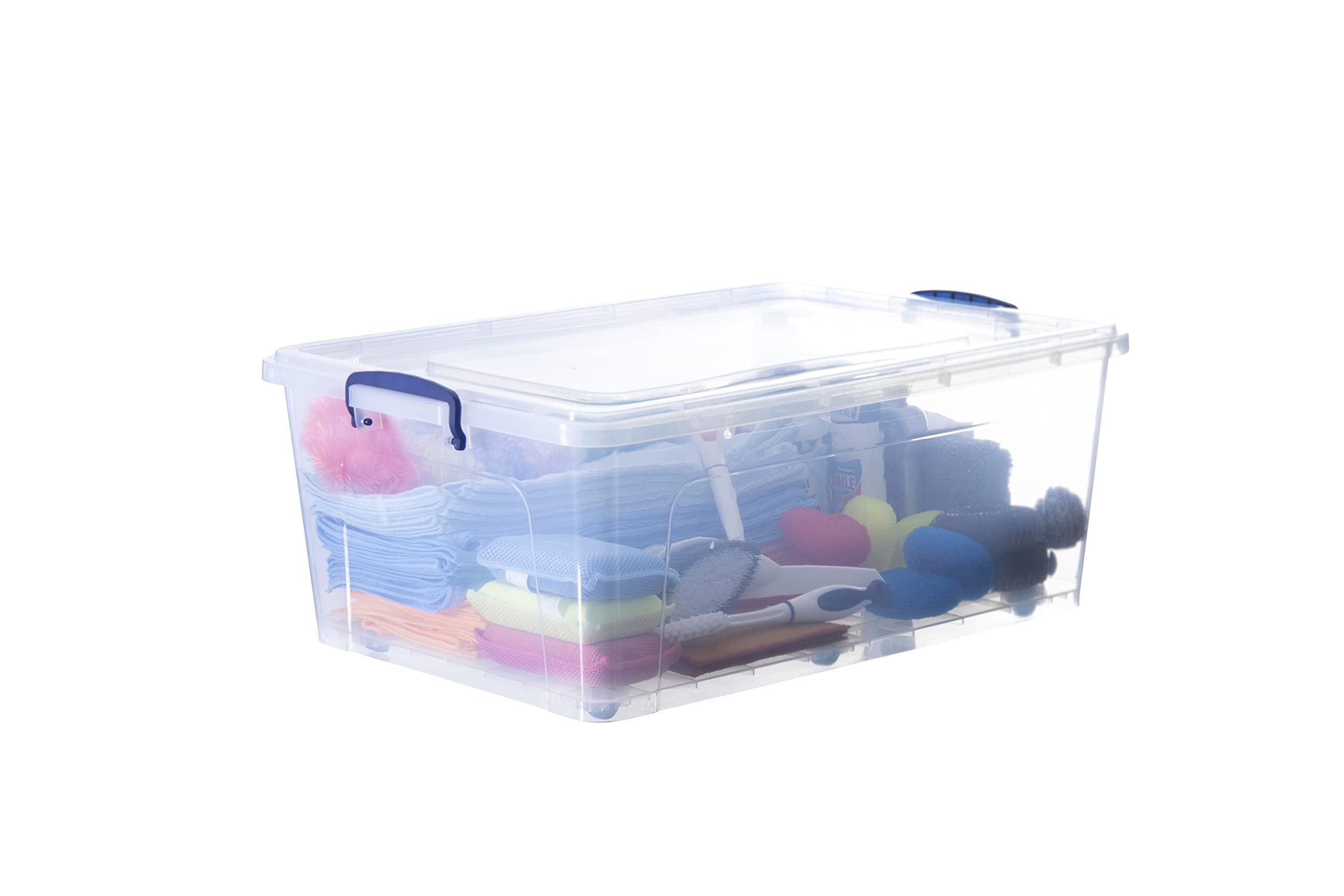 Superio 60 Quart Clear Storage Bin with Lids - Large Stackable Plastic Container with Wheels for Home Organization, Garage Storage & Closet (Ideal for Seasonal Decor, Toys, and Household Items)