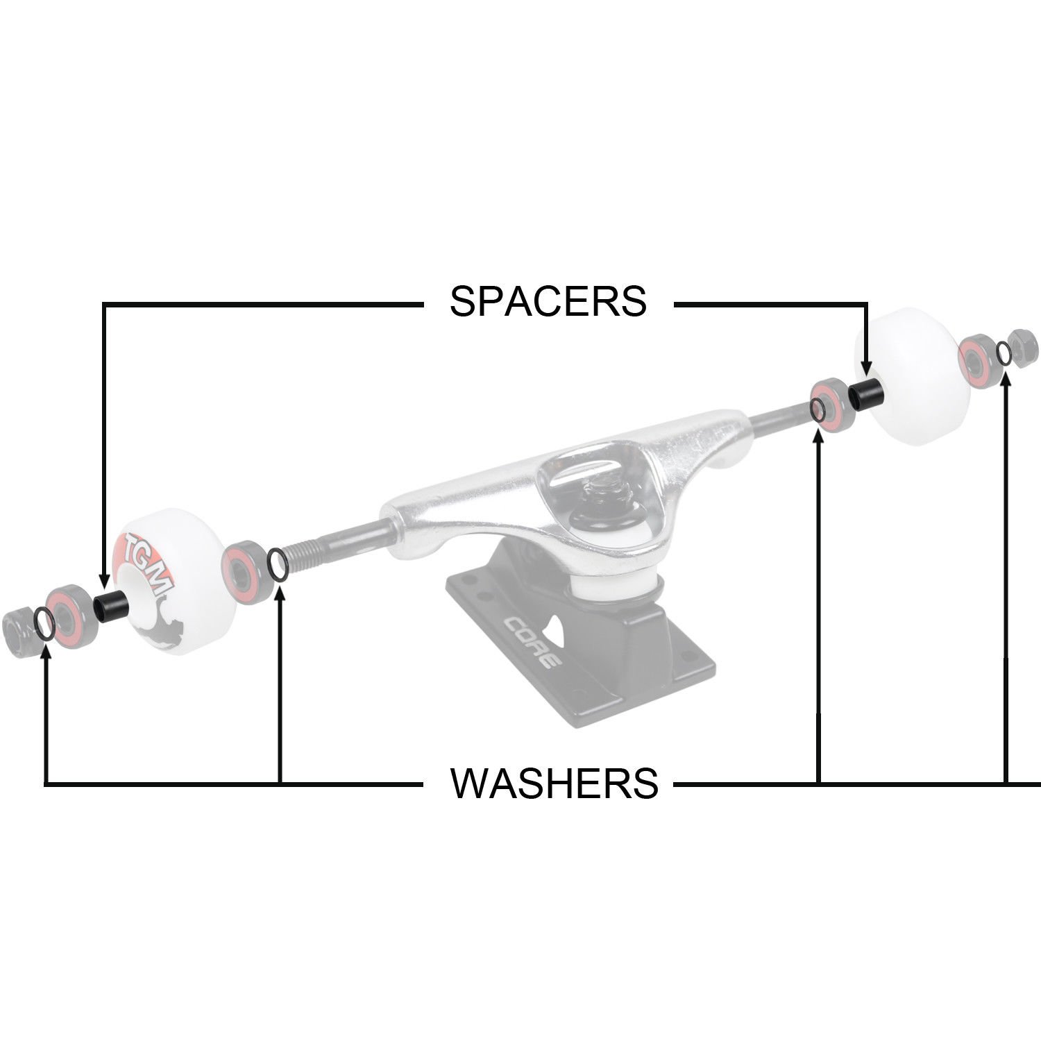 Premium Bones Skateboard Hardcore Soft Bushings Kit - Includes Axle, Kingpin Nuts & Speed Washers - Perfect for Street Skating, Park Riding & Smooth Turns