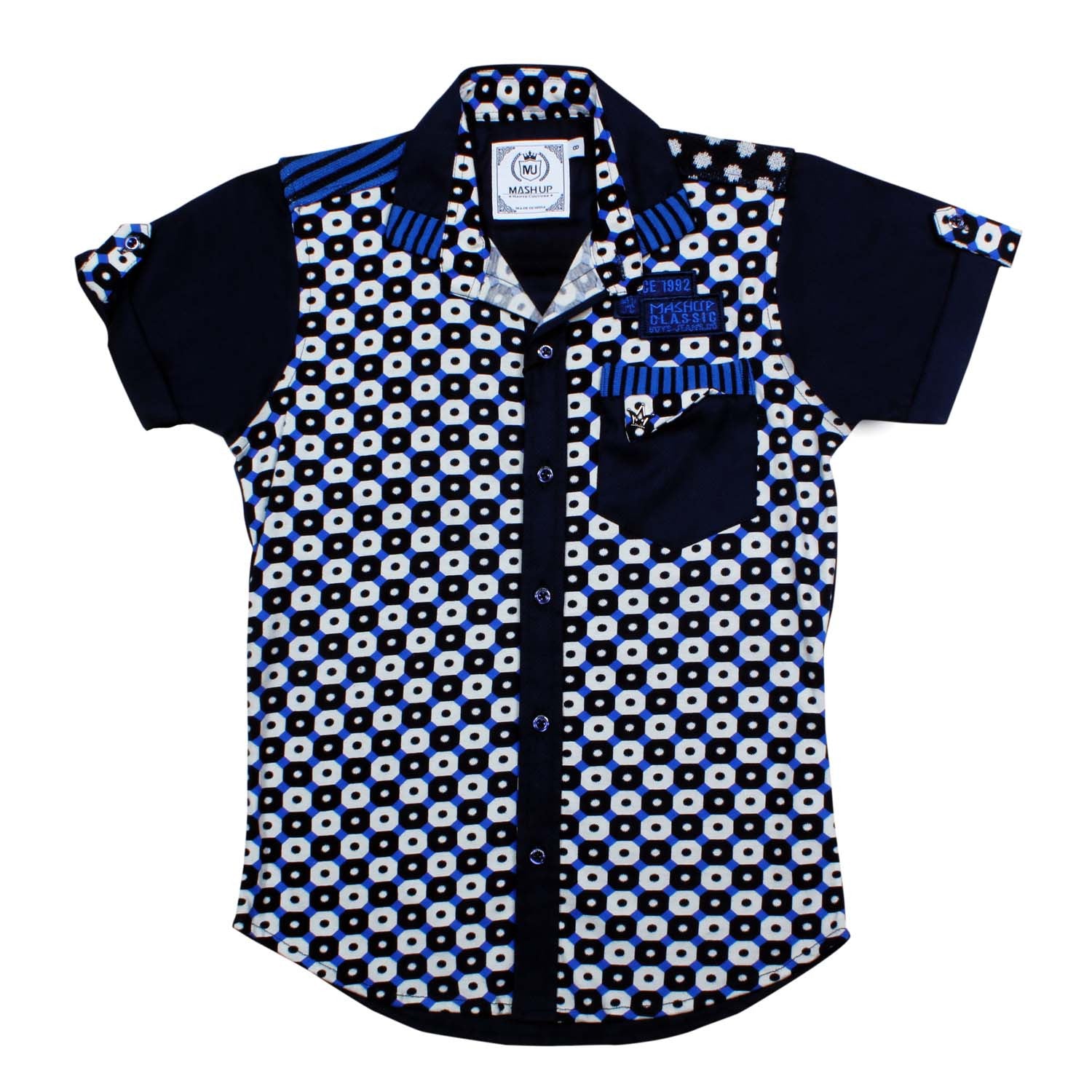 Stylish Navy Geometric Print Shirt for Men - Trendy Casual Button-Up Top for Work, Party & Everyday Wear