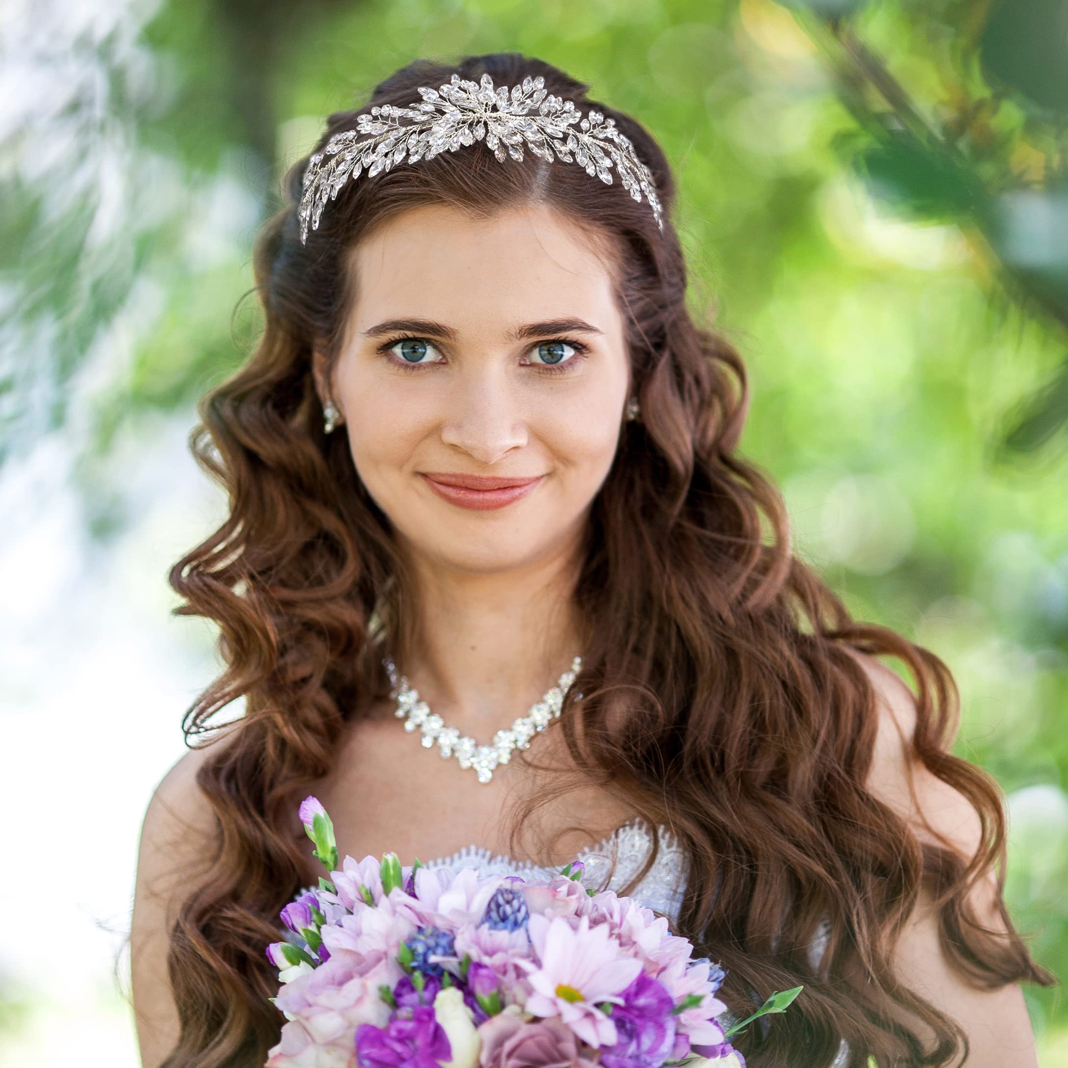 Oriamour Silver Wedding Headband for Women - Crystal Bridal Hair Accessory with Wide Band - Perfect for Bridal Shower, Wedding Ceremony & Formal Events (Silver)