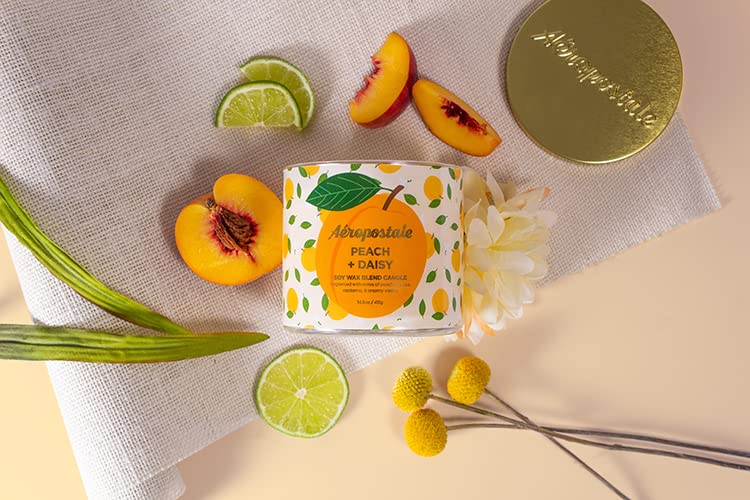 Aeropostale Peach & Daisy Scented Soy Candle - Long-Lasting, Natural Fragrance for Home, Office, and Relaxation