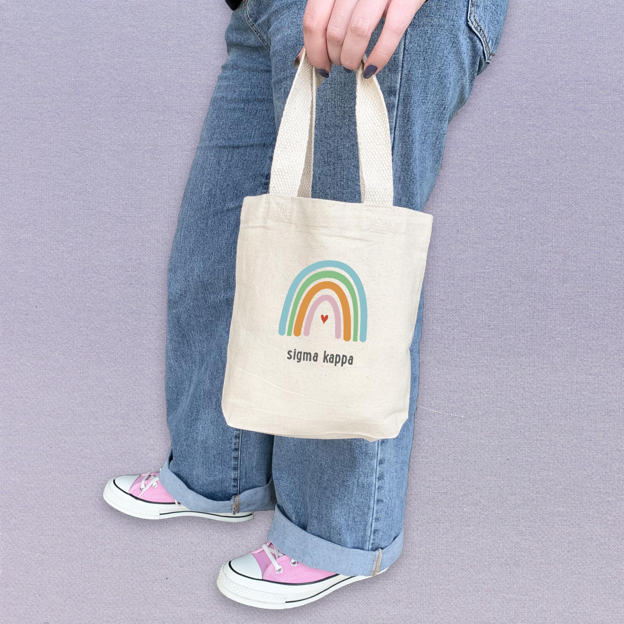 Rainbow Mini Tote Bag for Women - Cute Sorority Gifts & Party Favors - Small Cotton Goodie Bags - Perfect for Sorority Events, Birthday Parties & Beach Outings