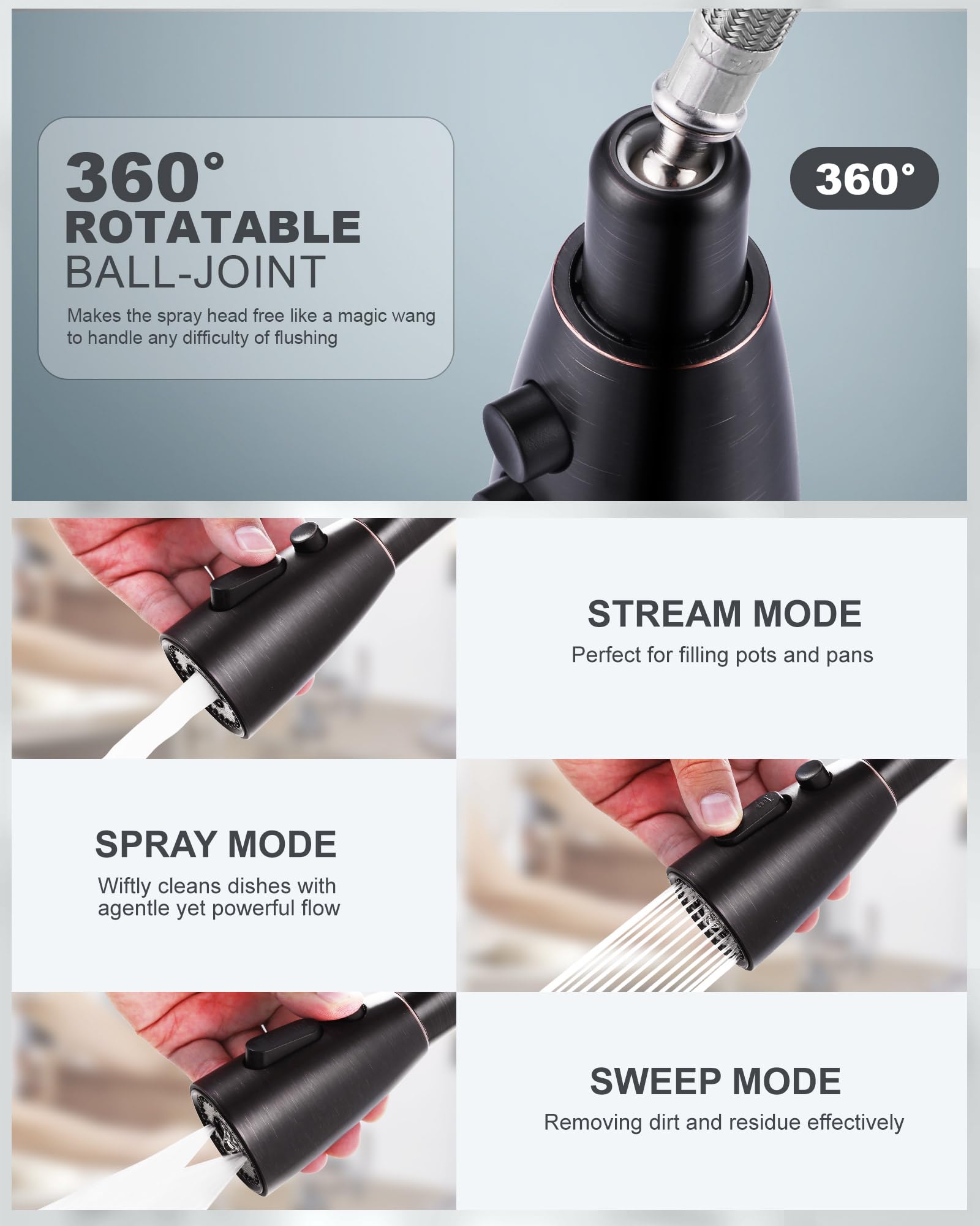 WOWOW Smart Motion Sensor Touchless Kitchen Faucet - Stainless Steel Automatic Hands-Free Faucet with Pull Down Sprayer, Oil Rubbed Bronze Finish for 1 or 3 Hole Sink Installation | Perfect for Busy Home Cooks & Commercial Kitchens