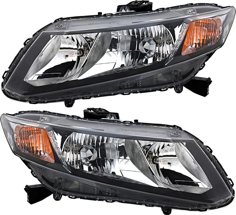 2013-2015 Honda Civic Headlight Assembly Replacement - Halogen Headlamp Set for Driver & Passenger Side - Perfect for Night Driving and Foggy Conditions