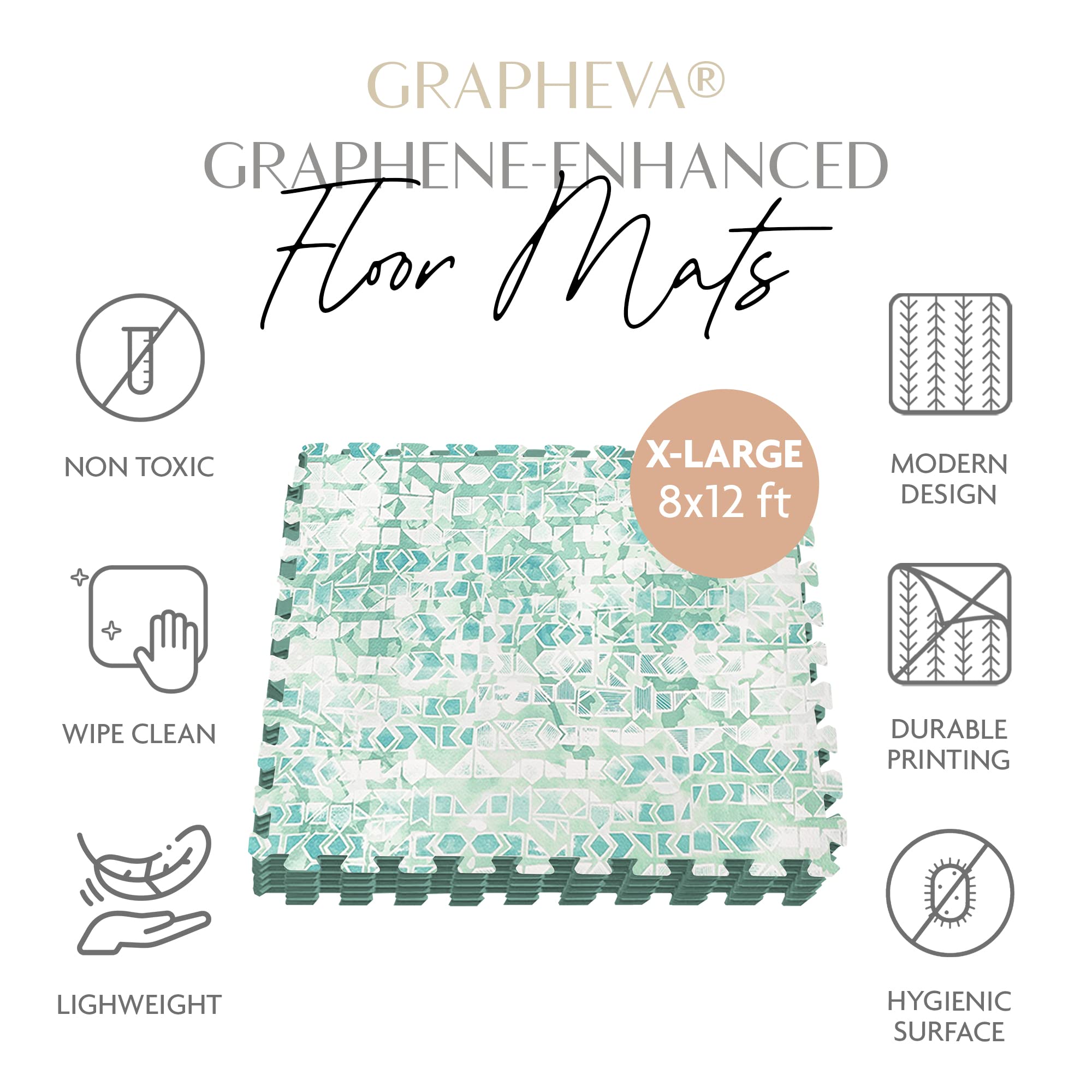Baby Play Mat - Extra Large 8x12 ft Tummy Time Floor Mat | Non-Toxic EVA Foam, Stackable, Soft & Lightweight | PVC-Free, Jade Green | Perfect for Nursery, Playroom & Daycare Safety