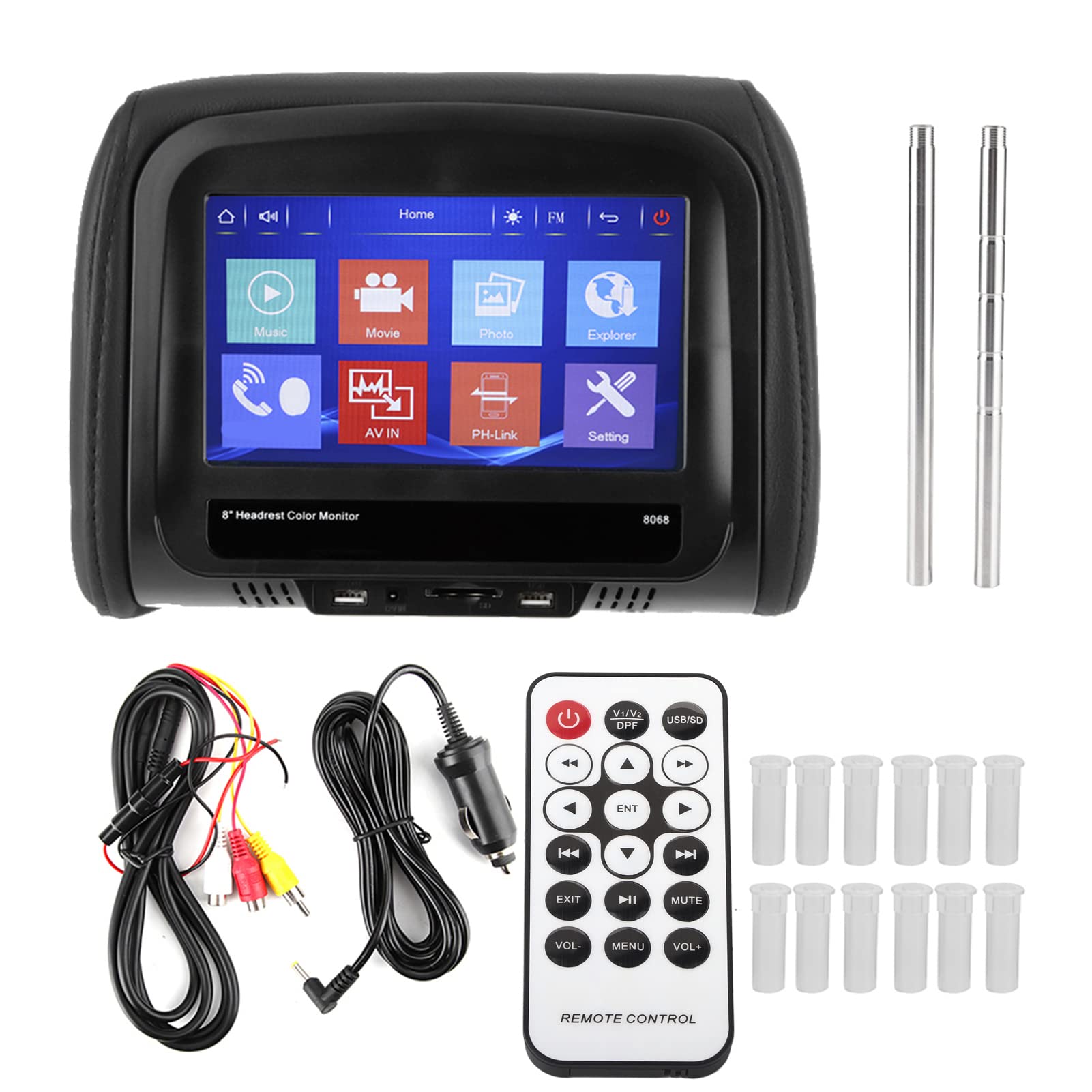 8 Inch HD Car Headrest DVD Player with MP5 Video Support - Dual Vehicle Headrest Monitor for Backseat Entertainment (Black) - Perfect for Long Road Trips & Family Travel