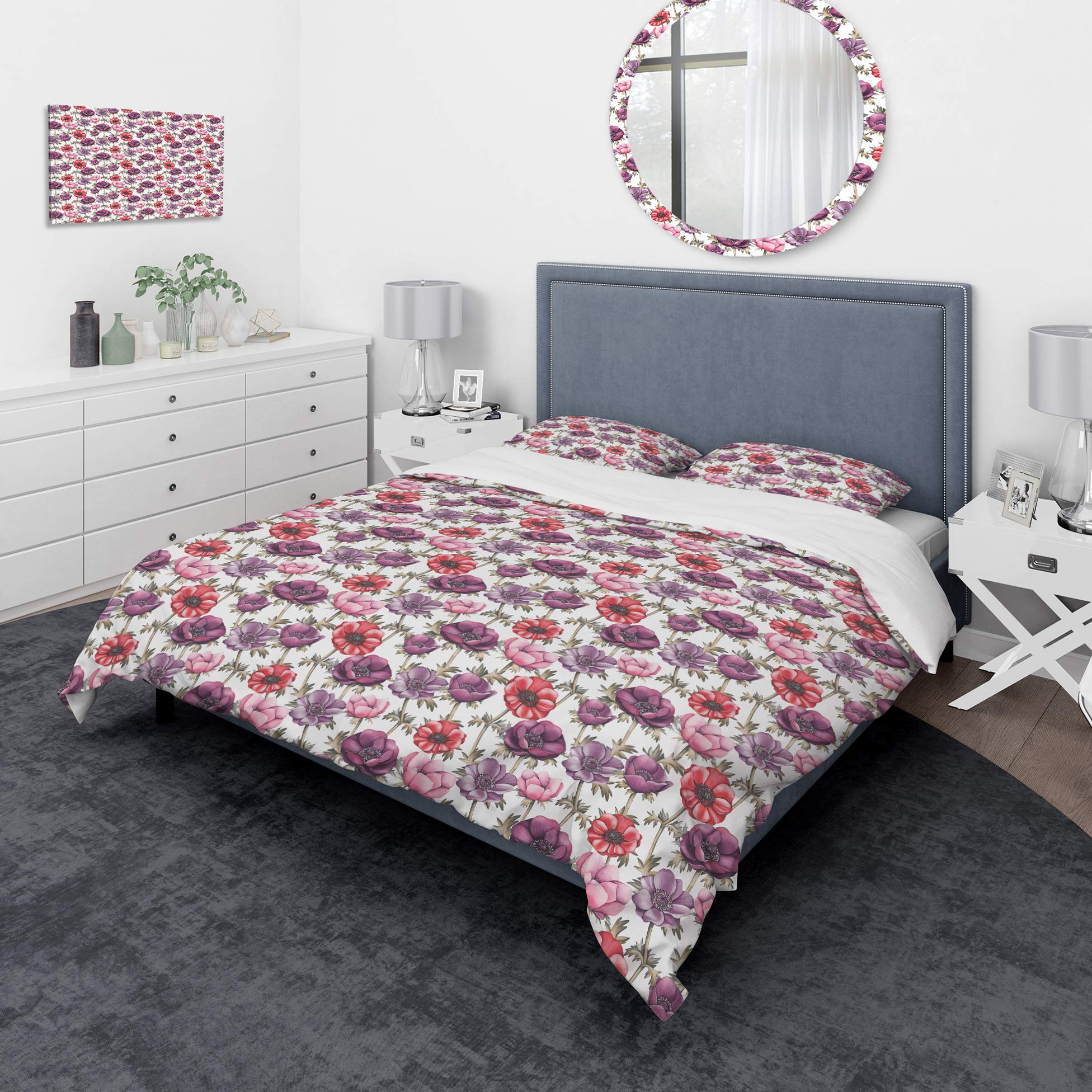 Colorful Floral Duvet Cover Set King - Coastal Bedding for All Seasons