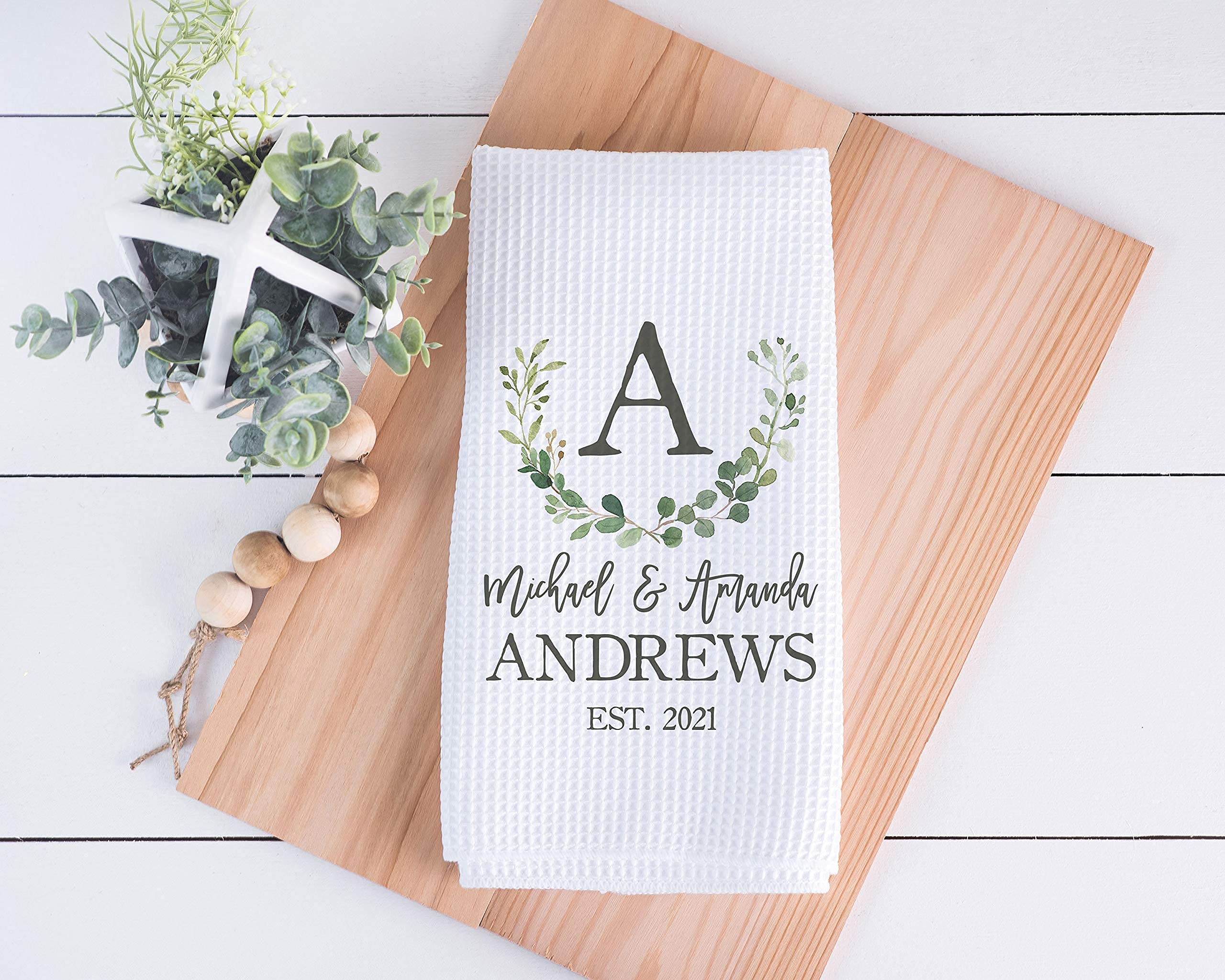 Personalized Wedding Waffle Weave Dish Towel - Custom Kitchen Towel Set for Bridal Shower, Housewarming & Wedding Gifts - Perfect for Newlyweds, Kitchen Decor & Hostess Gifts
