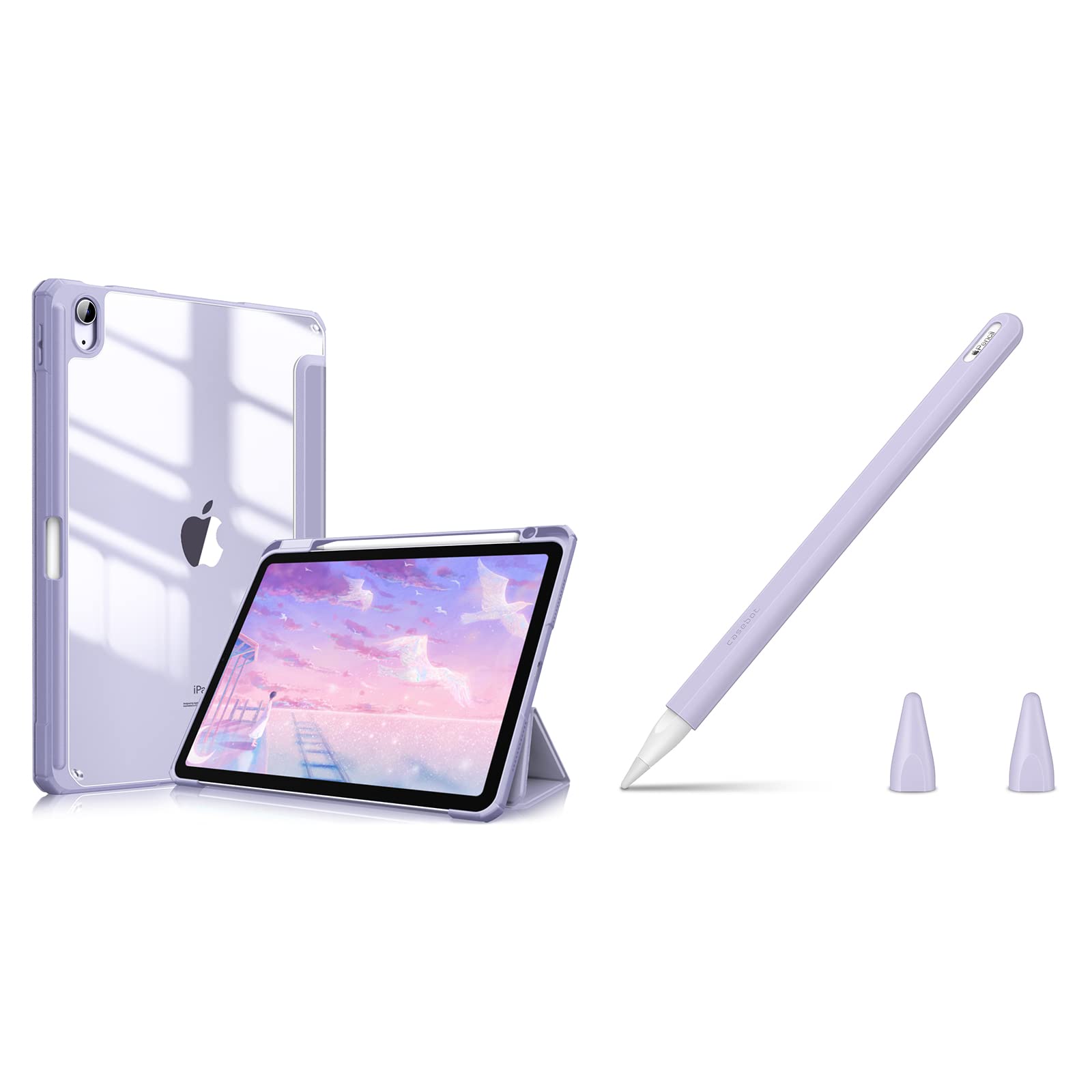 Fintie Hybrid Slim Case for iPad Air 11-inch M3 (2025) & M2 (2024), iPad Air 5th/4th Gen 10.9 Inch - Protective Cover with Apple Pencil 2nd Gen Silicone Sleeve - Perfect for Work, School & Travel