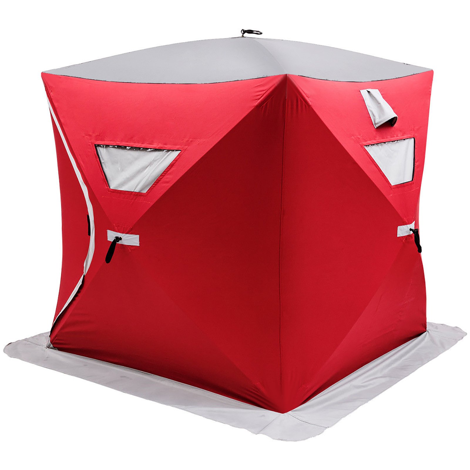 2/3/4/8 Person Ice Fishing Shelter Tent - 300D Oxford Fabric Portable Ice Fishing Shelter - Waterproof & Windproof for Winter Fishing - Perfect for Ice Fishing, Camping, and Outdoor Adventures (Red, 3-Person)
