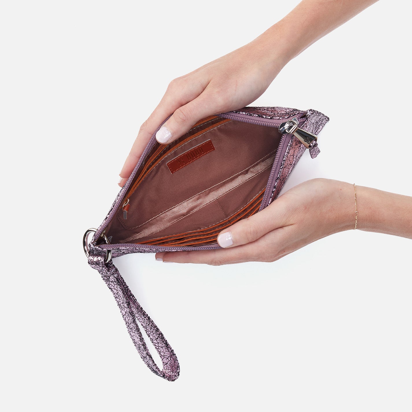 Vida Wristlet Handbag in Metallic Leather - Blush Crackle Finish | Stylish Crossbody Clutch for Women | Perfect for Parties, Date Nights & Evening Events