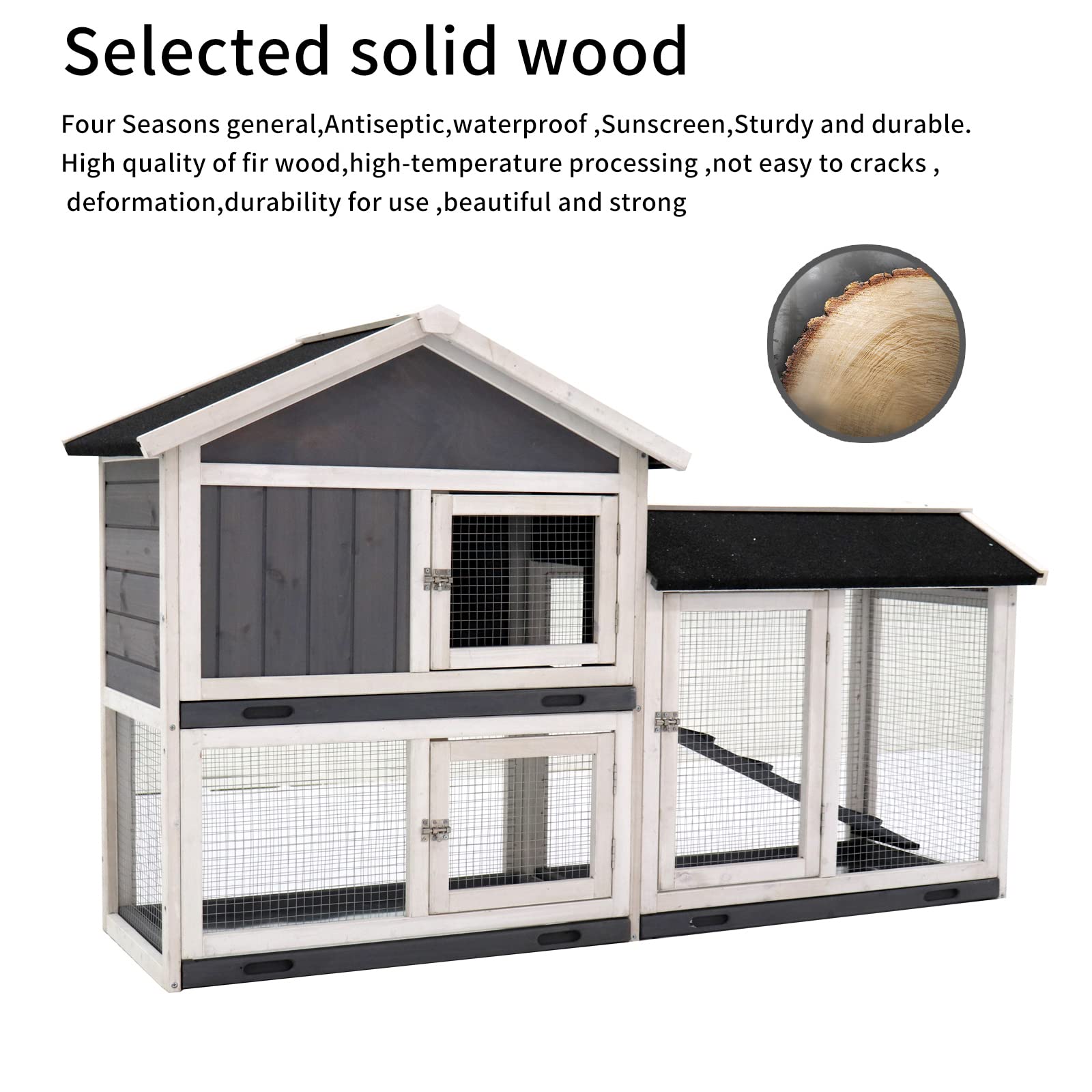 Premium Large Wooden Rabbit Hutch Cage - Indoor/Outdoor Bunny House with Removable Trays & UV Panel - Guinea Pig/Chicken Coop for Small Pets (Black) - Perfect for Backyard, Garden, or Patio Use