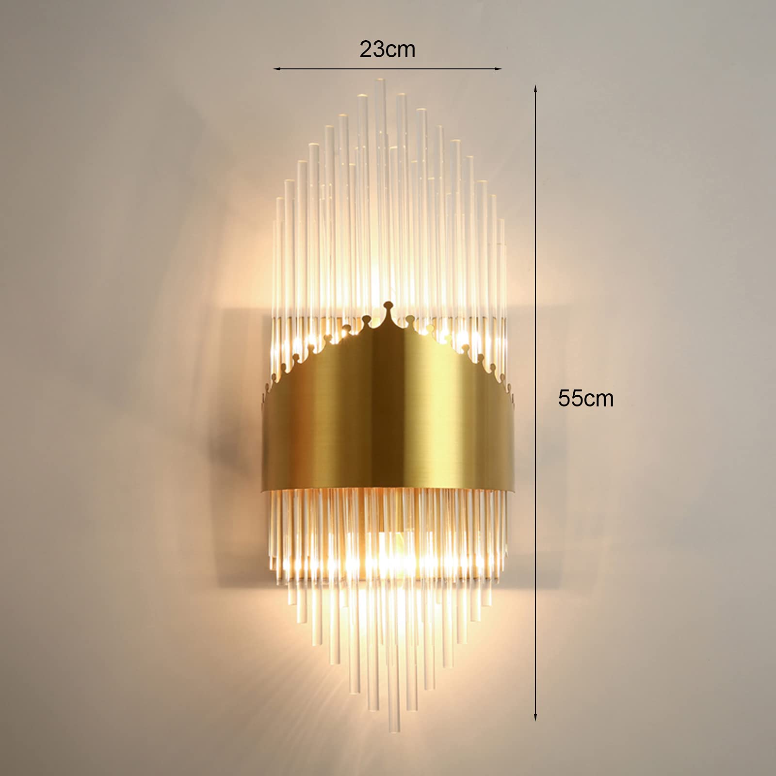 Crystal Wall Sconce Light Fixture - Gold Brass Base Modern Wall Lamp for Bedroom, Living Room, Hallway Decor - Perfect for Ambient Lighting & Home Interior Design