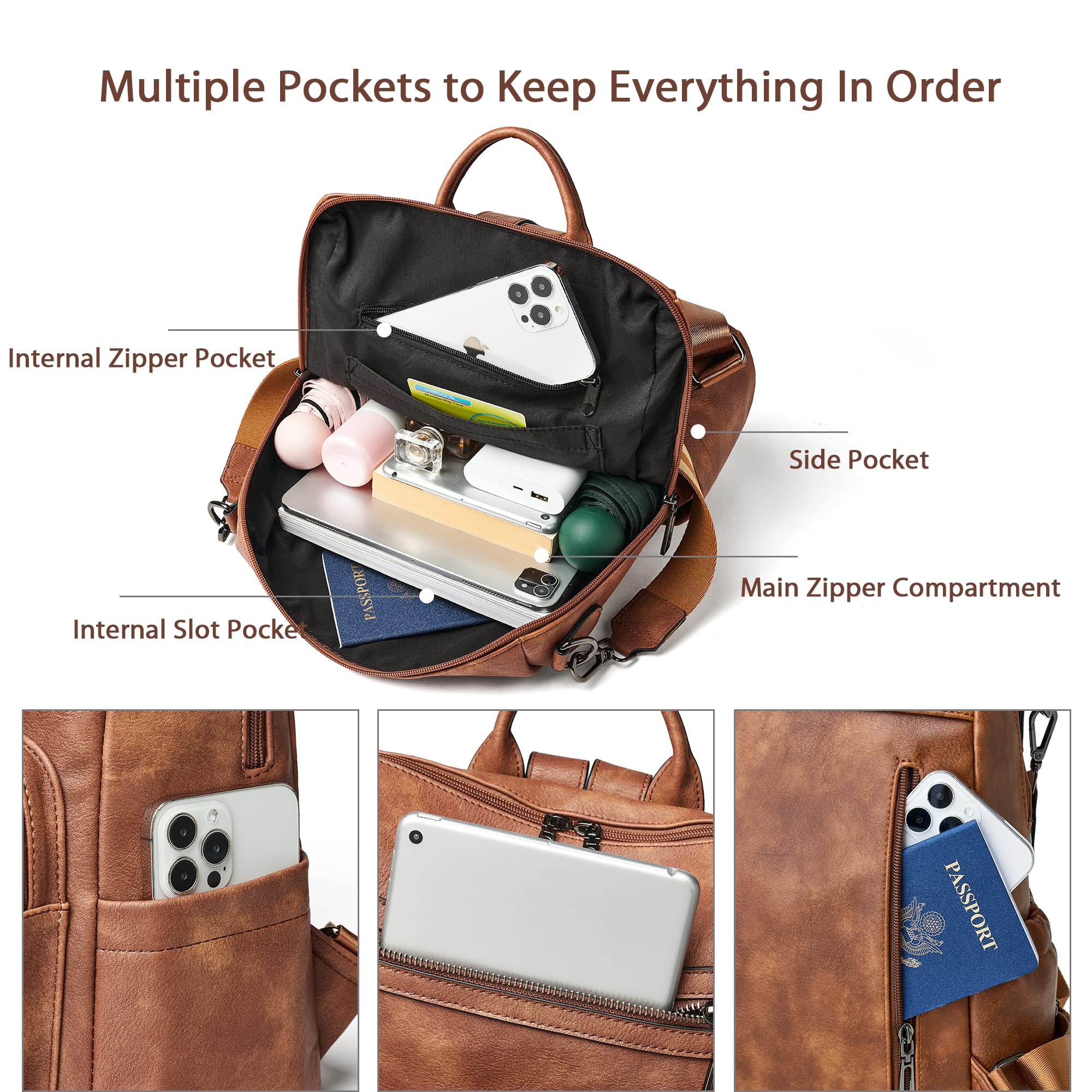 OPAGE Women's Leather Anti-Theft Travel Backpack Purse - Fashion Designer Shoulder Bag with Wristlet for Work, Commuting & Travel Accessories