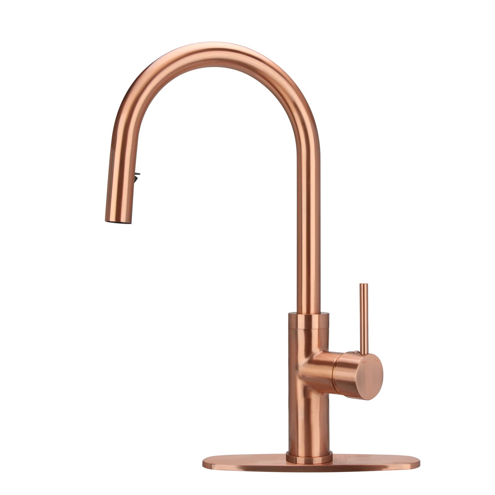 **Solid Brass Pull Out Kitchen Faucet with Deck Plate - Single Handle Pull Down Sprayer Sink Faucet (Copper) - Perfect for Modern Kitchens, Renovations & High-End Homes**