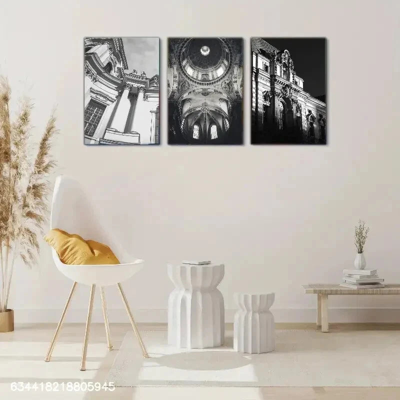 3-Piece Black and White Building Metal Wall Art - Ready to Hang Modern Office & Home Decor - Perfect for Living Room, Bedroom or Office Spaces