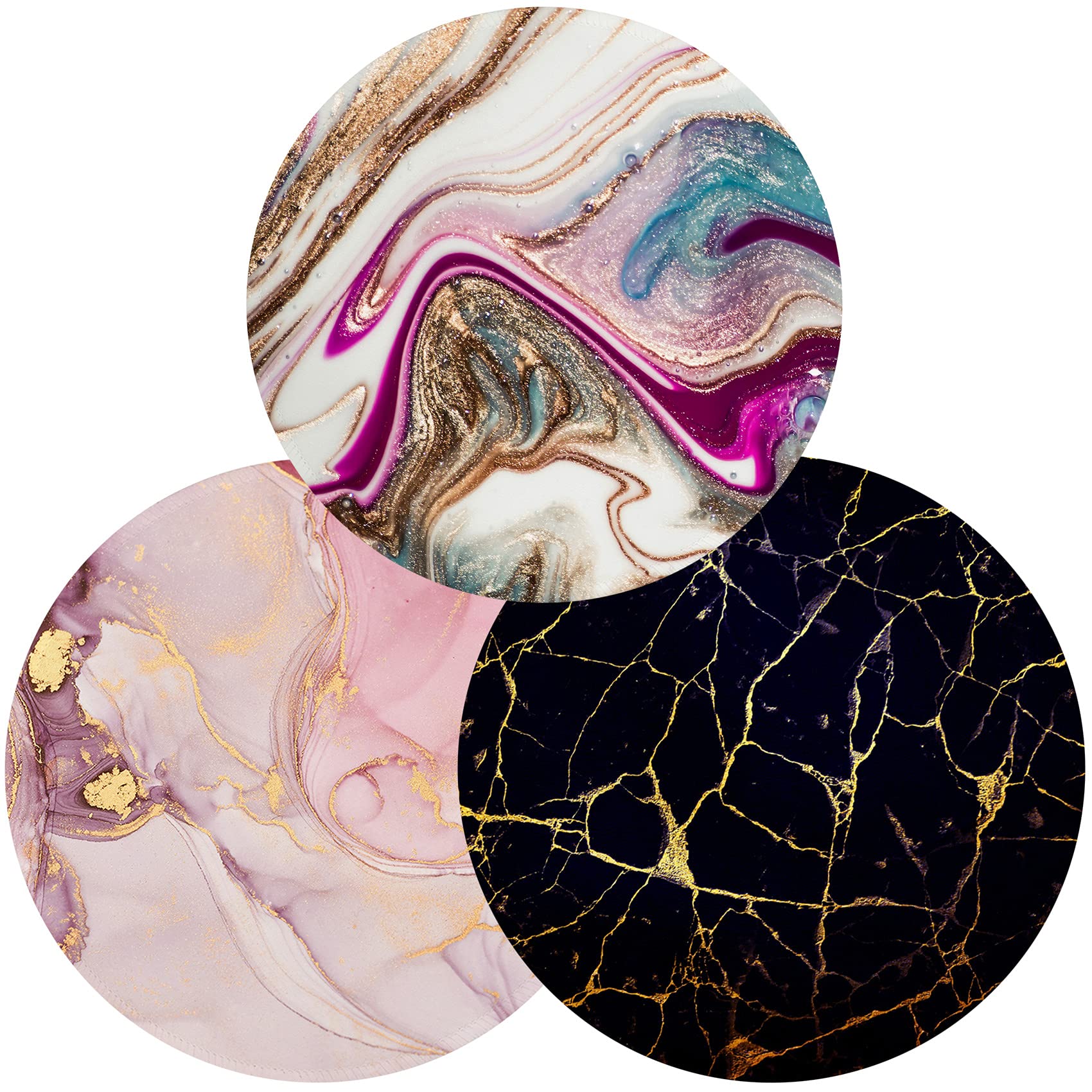 Cute Circular Mouse Pad Set - 3 Pack Marble Design Non-Slip Mousepad with Stitched Edge, 7.9x7.9 Inch Small Desk Mat for Laptop, Computer, Gaming & Office Use - Pretty Marble Pattern for Work & Home Decor