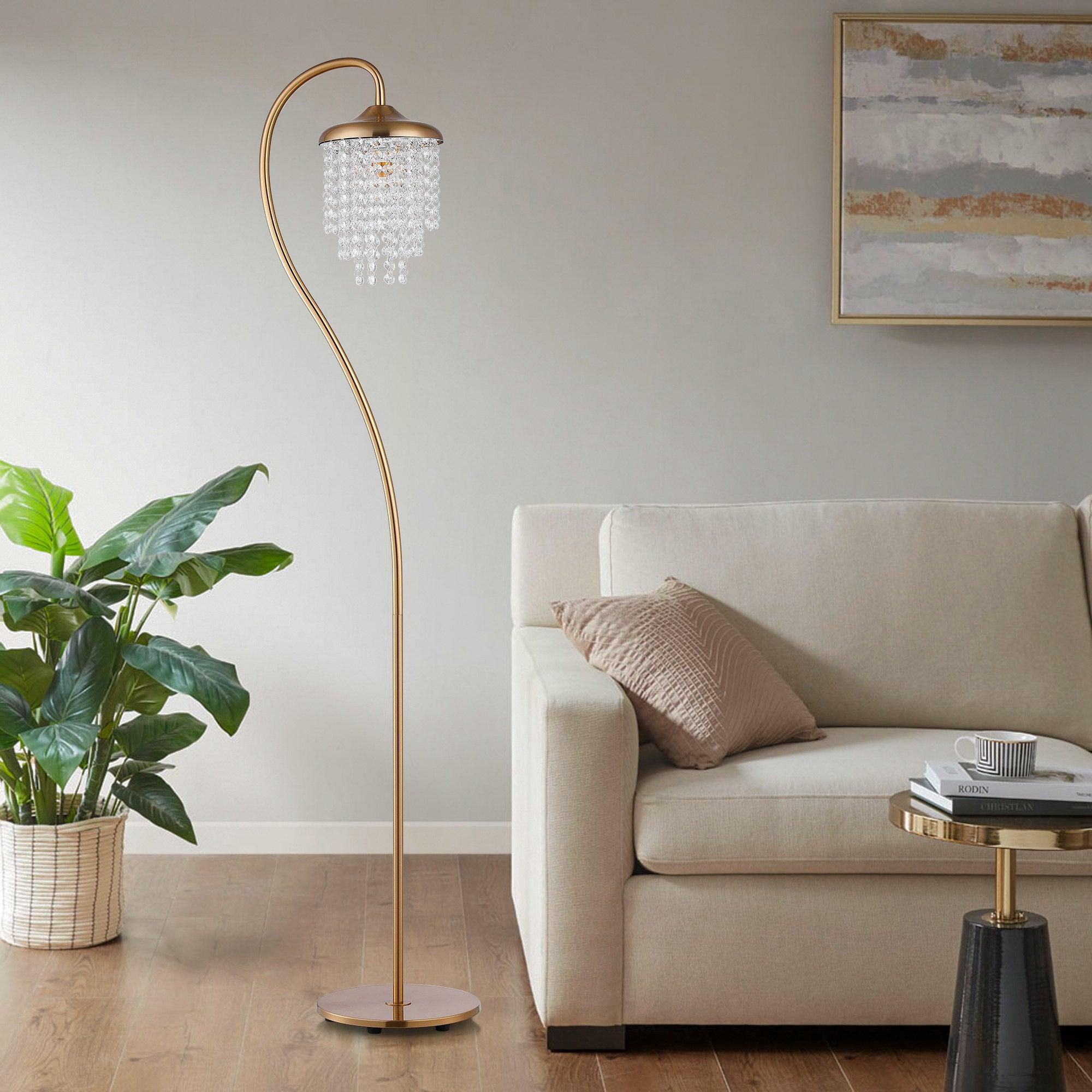 1 Light Golden Floor Lamp with Crystal Shade - Modern Elegant Standing Light for Living Room, Bedroom & Office - Perfect for Reading, Relaxing & Home Decor