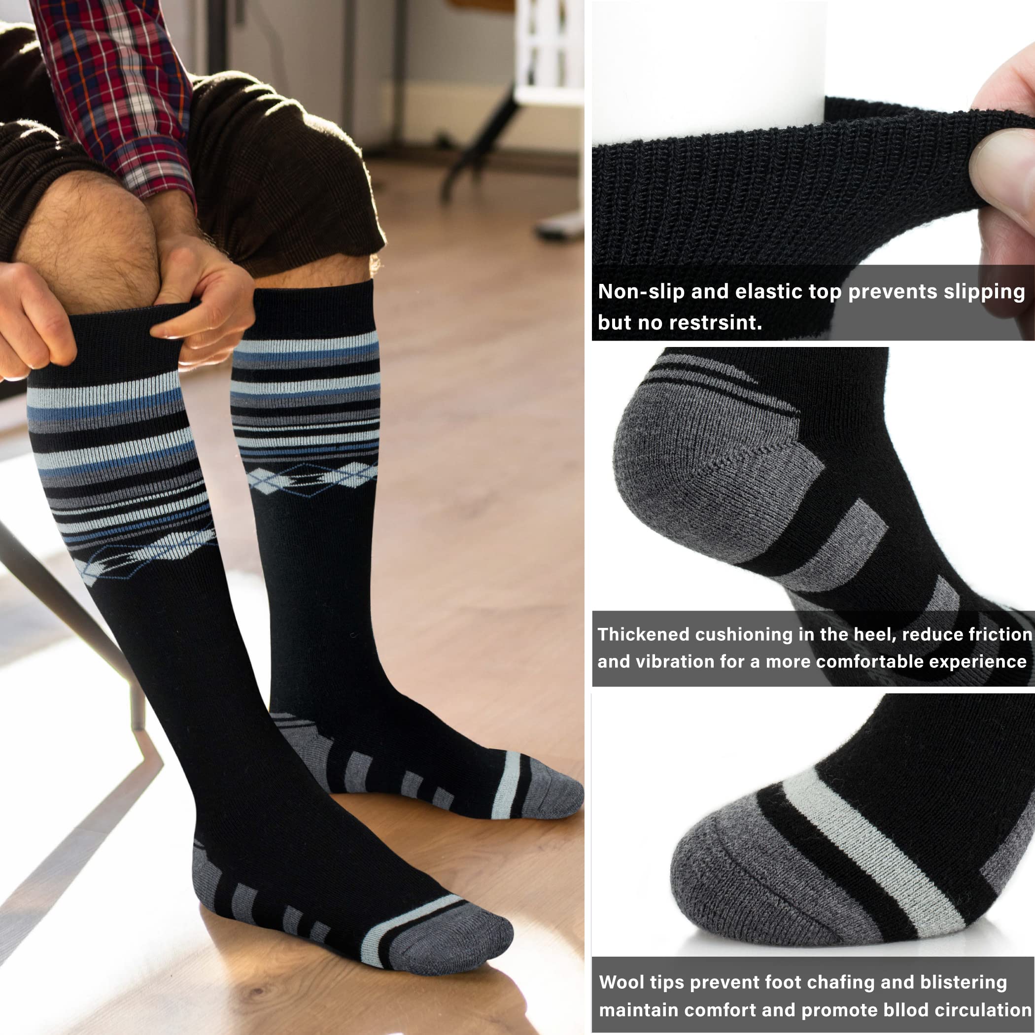 50% Merino Wool Thermal Ski Socks for Men & Women - Knee High Winter Snowboard Socks for Cold Weather - Perfect for Skiing, Snowboarding & Outdoor Winter Sports