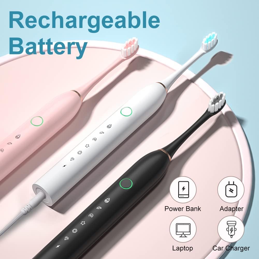 Electric Toothbrush for Adults & Kids - Wireless Rechargeable Sonic Toothbrush with 6 Brush Heads, 6 Cleaning Modes & 2-Minute Timer | Gentle Gum Protection & USB Fast Charging | Perfect for Travel & Family Oral Care