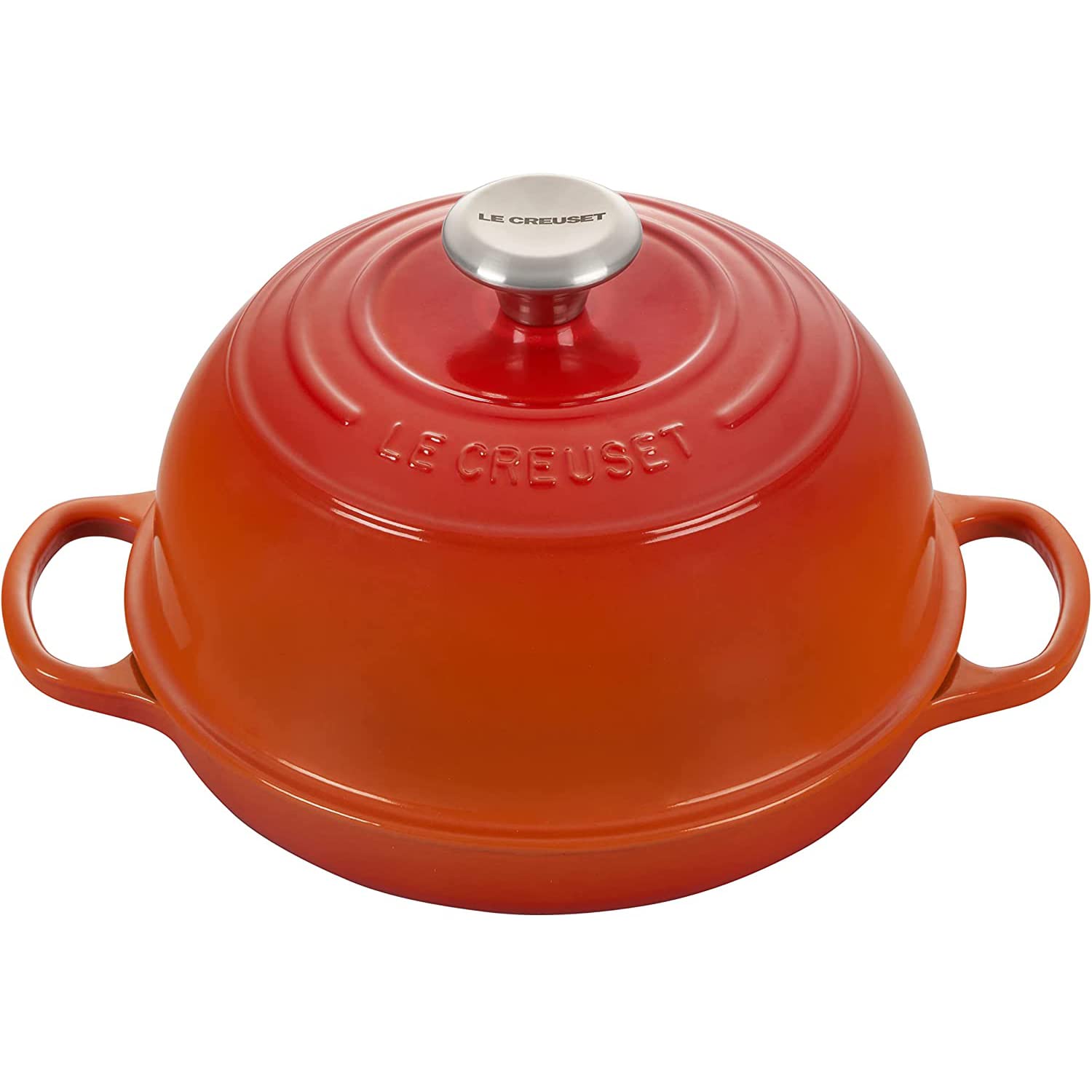 Le Creuset Signature Enameled Cast Iron 9.5 Inch Bread Oven with Stainless Steel Knob - 1.75 Quart Flame Color | Personalized Engraving Option | Perfect for Artisan Bread Baking & Dutch Oven Cooking