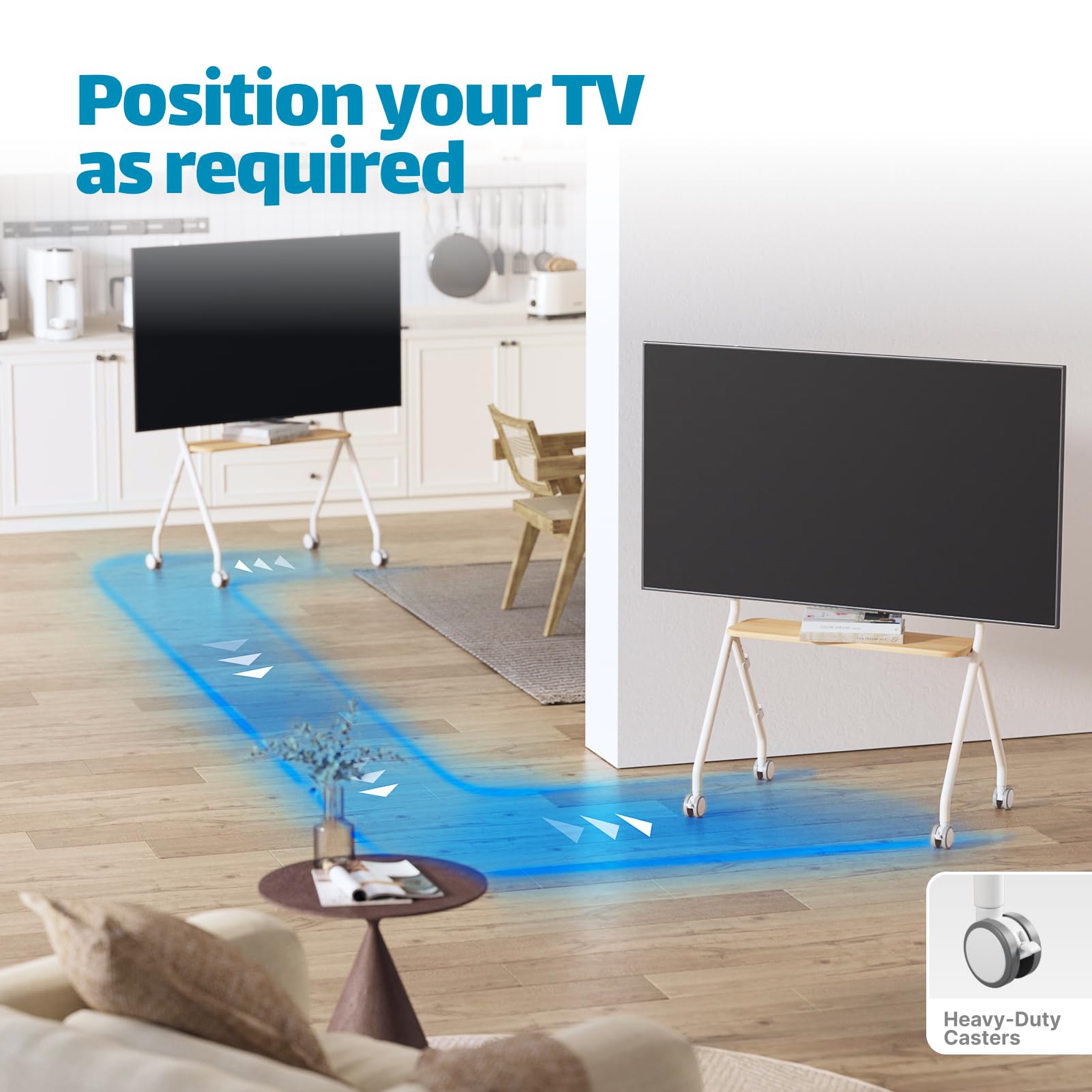 Portable Rolling TV Stand for 49-80 Inch Screens (Up to 110 lbs) - Mobile TV Cart with Wheels for Business, Office, School & Home Use - White | Perfect for Presentations, Classrooms & Living Rooms