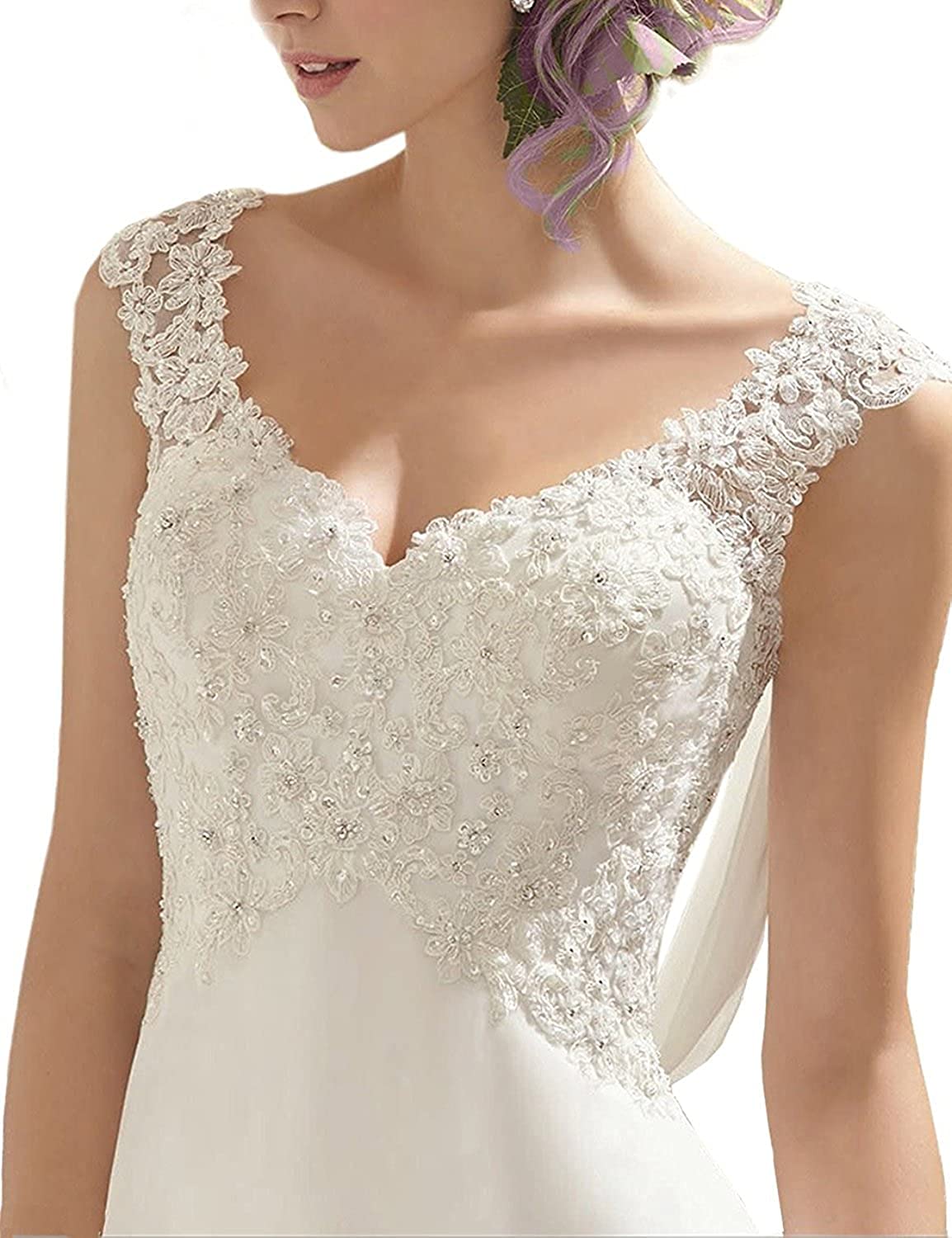 Elegant Lace Double V-Neck Sleeveless Wedding Dress for Women – Perfect for Bridal, Evening Gowns & Special Occasions