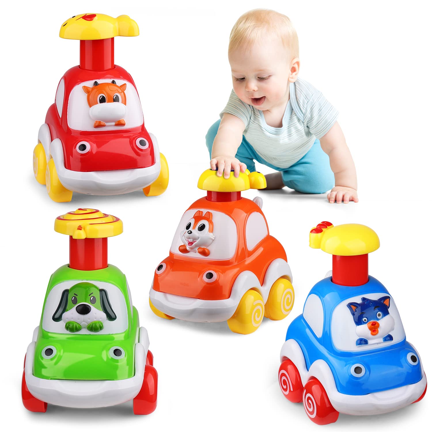 ALASOU Animal Car Toys for 1-2 Year Old Boys | Baby Toys 12-18 Months | Toddler Birthday Gifts for Boys & Girls | Easter Basket Stuffers | Safe & Durable Early Learning Toys for Infants | Perfect for Playtime, Travel & Sensory Development