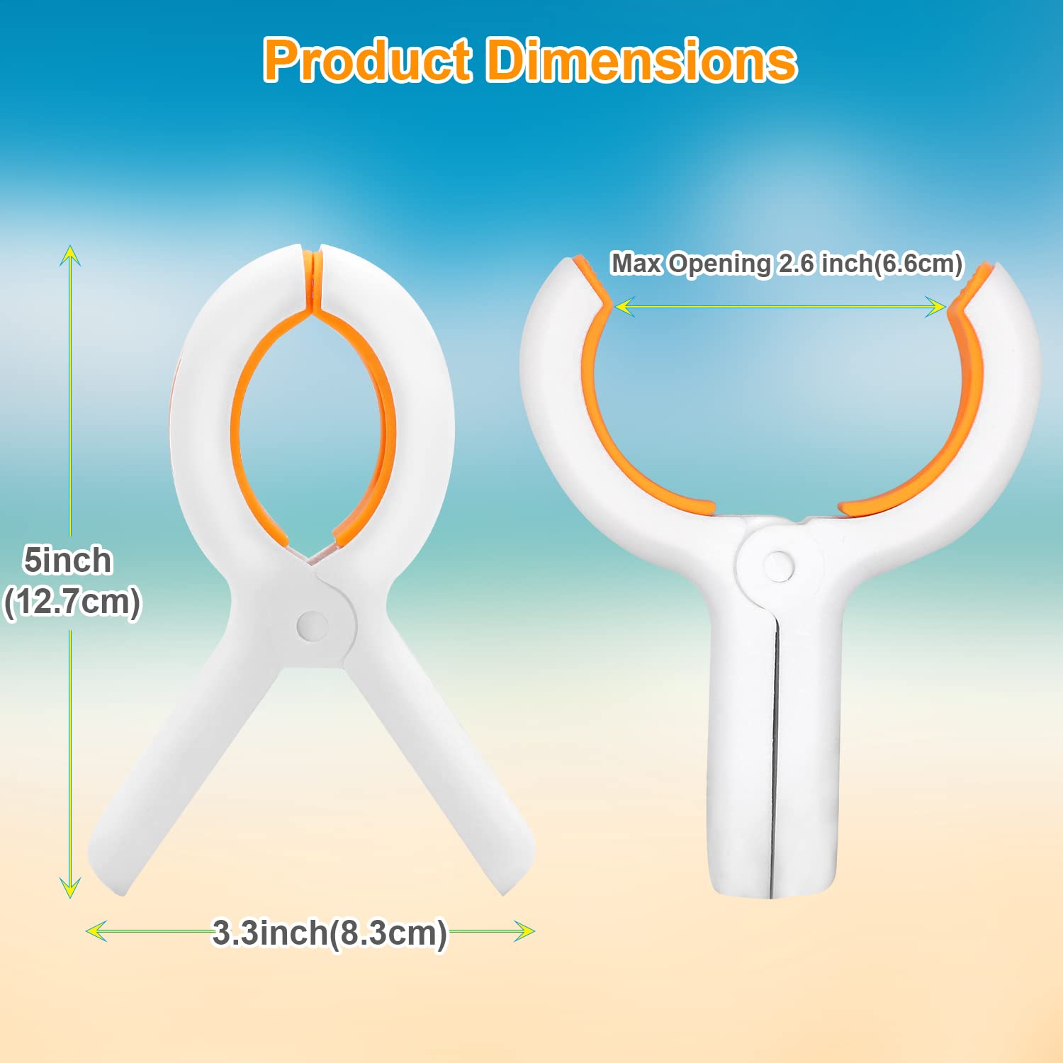 6 Pack Large 5 Inch Windproof Beach Towel Clips - Heavy Duty Plastic Clamps for Pool Chairs, Cruise Chairs & Outdoor Furniture (Orange) | Perfect for Beach Vacations, Poolside Lounging & Travel Accessories