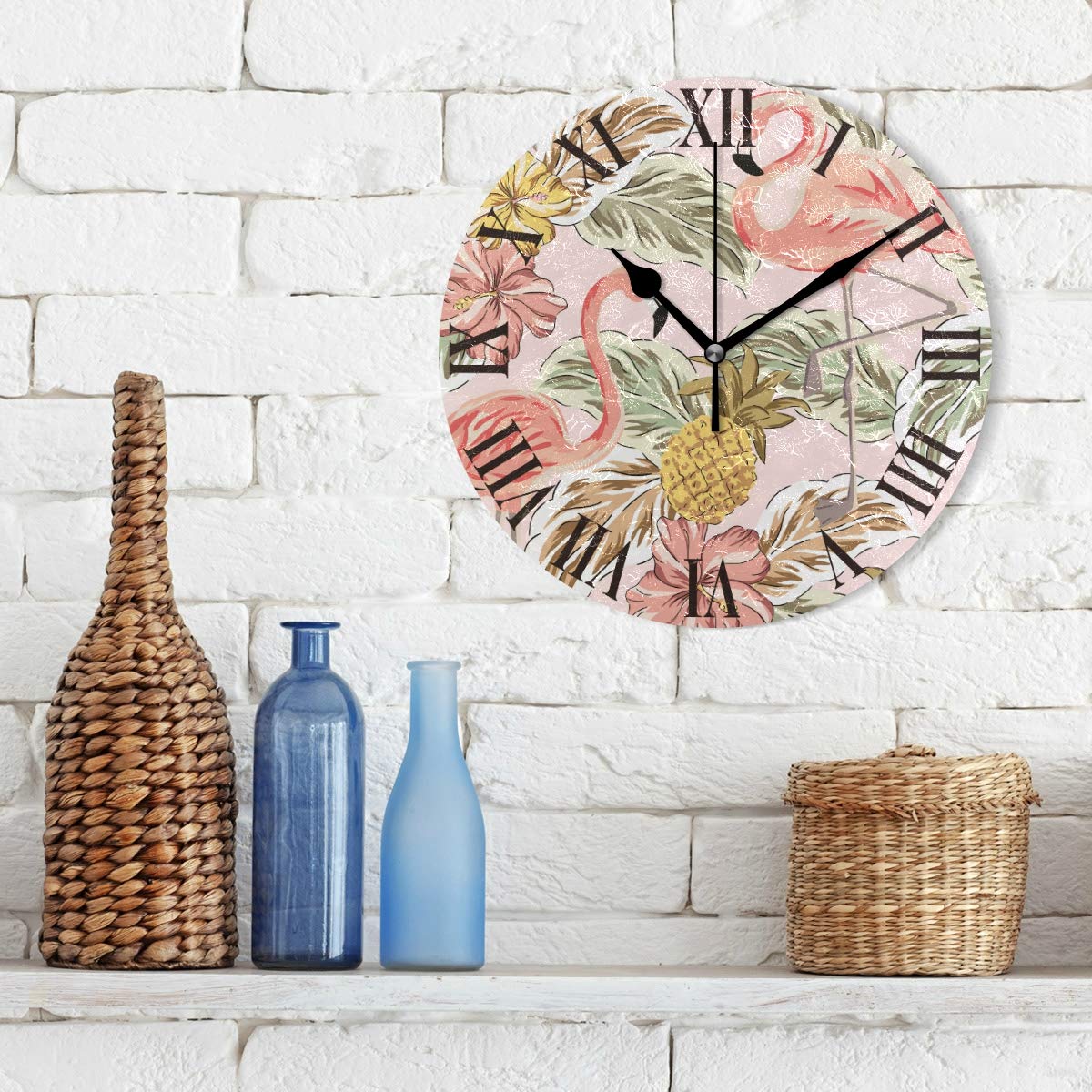 Stylish Hawaii Flamingo Pineapple Wall Clock - Silent Non-Ticking Decor for Home, Office, Bedroom & Living Room | Perfect Tropical Theme Decor for Beach Houses & Vacation Rentals