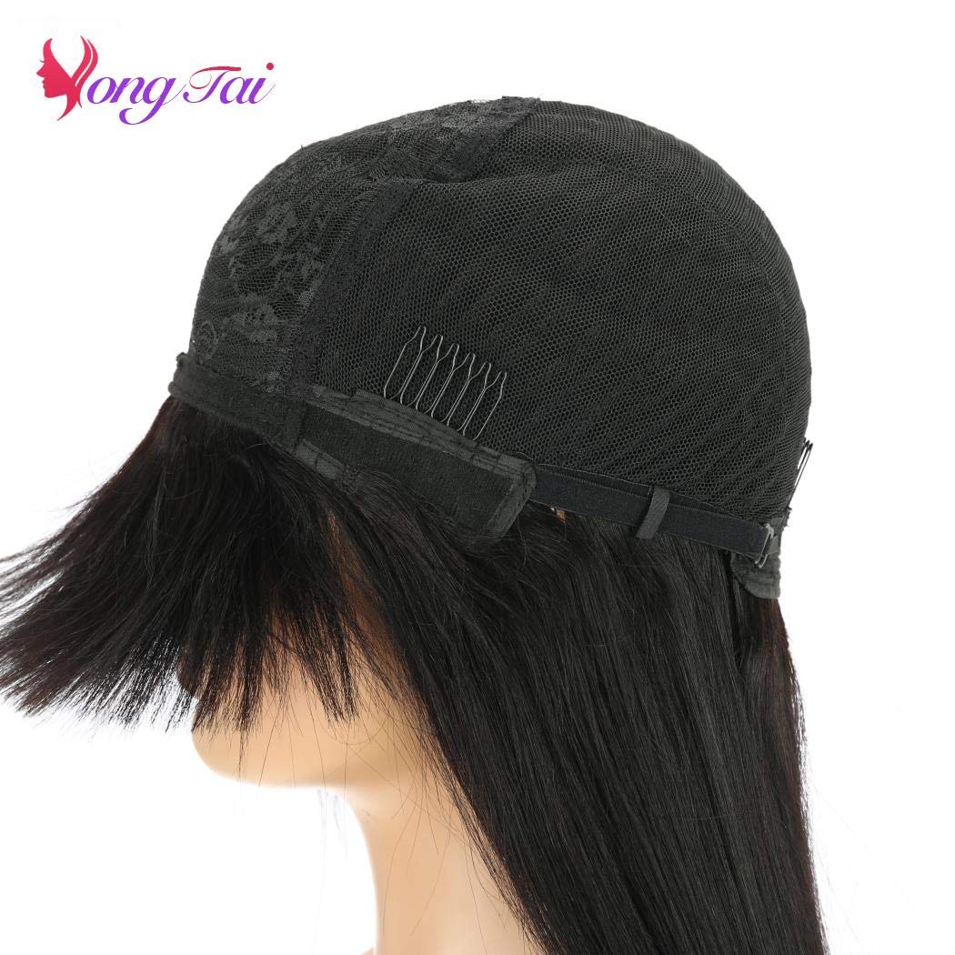 Peruvian Straight Human Hair Wigs with Bangs - 150% Density Machine Made Non-Lace Front Wig for Women (22 Inch, Natural Black) | Everyday Wear, Cosplay & Special Occasions