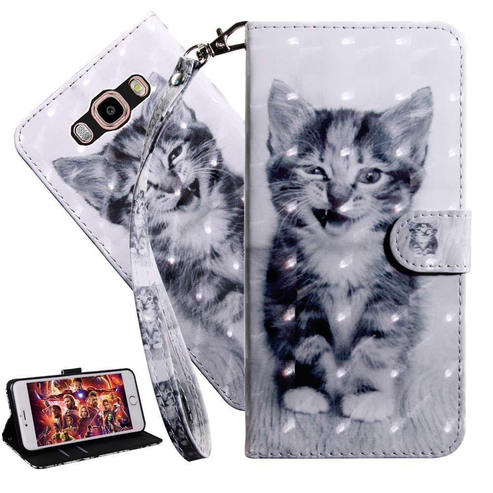 Premium Leather Wallet Case for Samsung Galaxy J2 Prime/G530 - 3D Creative Painted Design with Card Slots & Stand Feature (Smiley Cat PU) | Perfect for Daily Use, Travel & Hands-Free Viewing