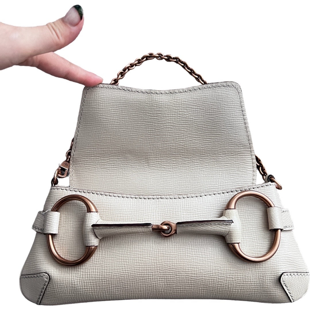 Gucci White Leather Horsebit Chain Bag - Luxury Designer Handbag for Women, Perfect for Parties, Work & Everyday Use
