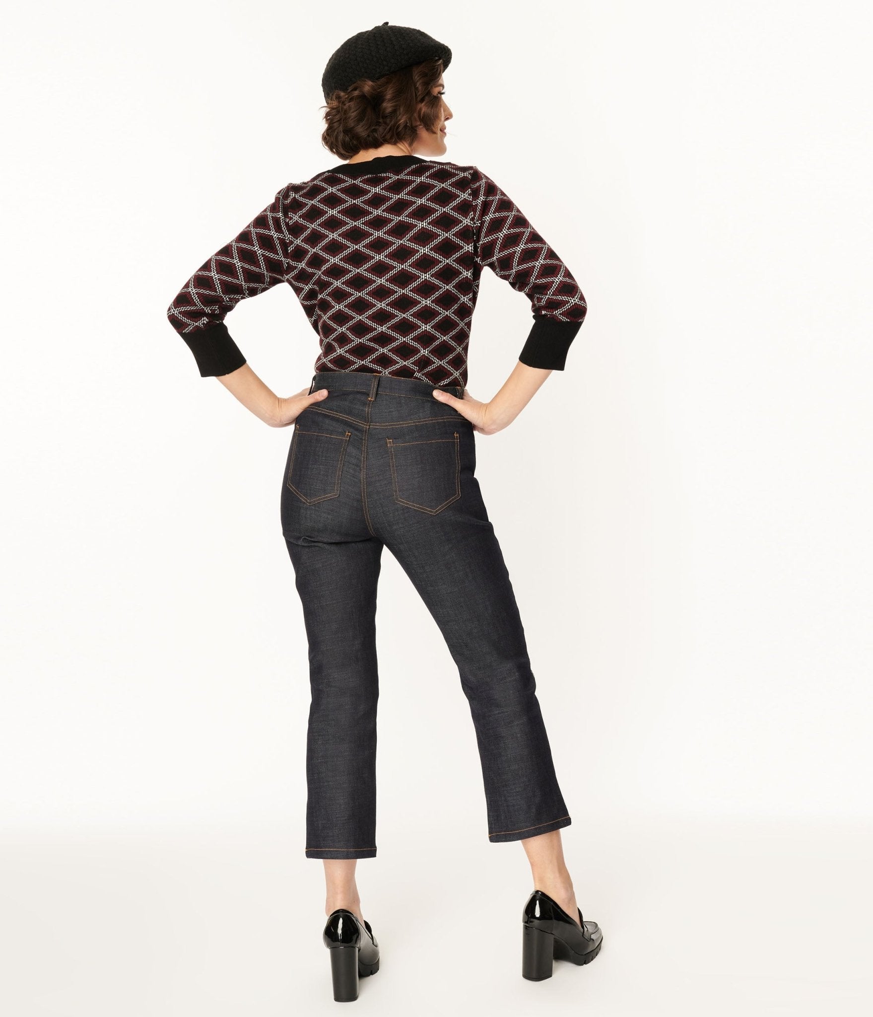 Smak Parlour Women's Dark Denim Notched Capri Jeans - High Waist Slim Fit Ankle Pants for Casual Wear & Summer Outfits