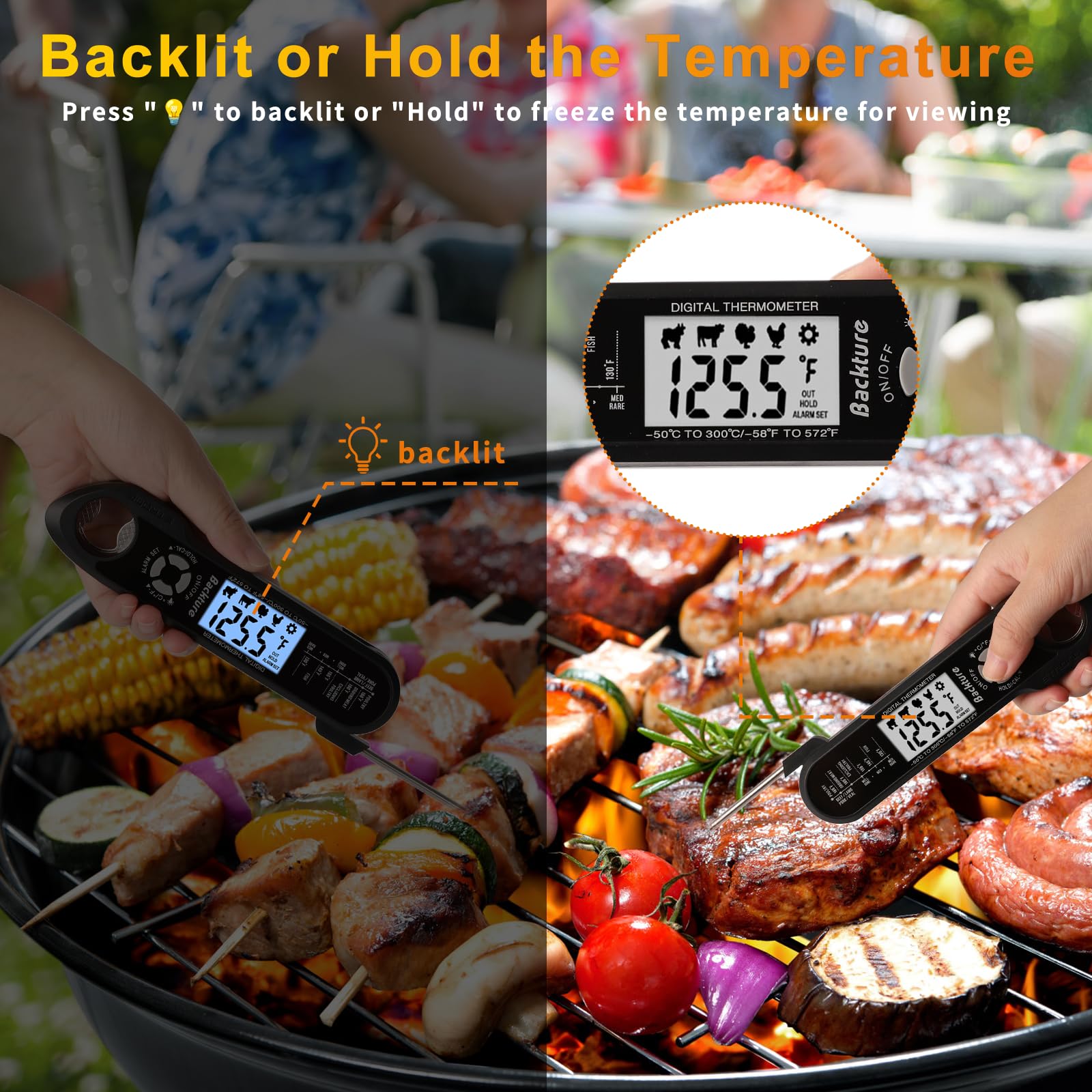 **Digital Meat Thermometer with Long Probe - Instant Read, High Temp Resistance, Alarm & Backlit Display - Perfect for Grilling, BBQ, Smoking, Oven & Rotisserie Cooking - Essential Kitchen Gadget**