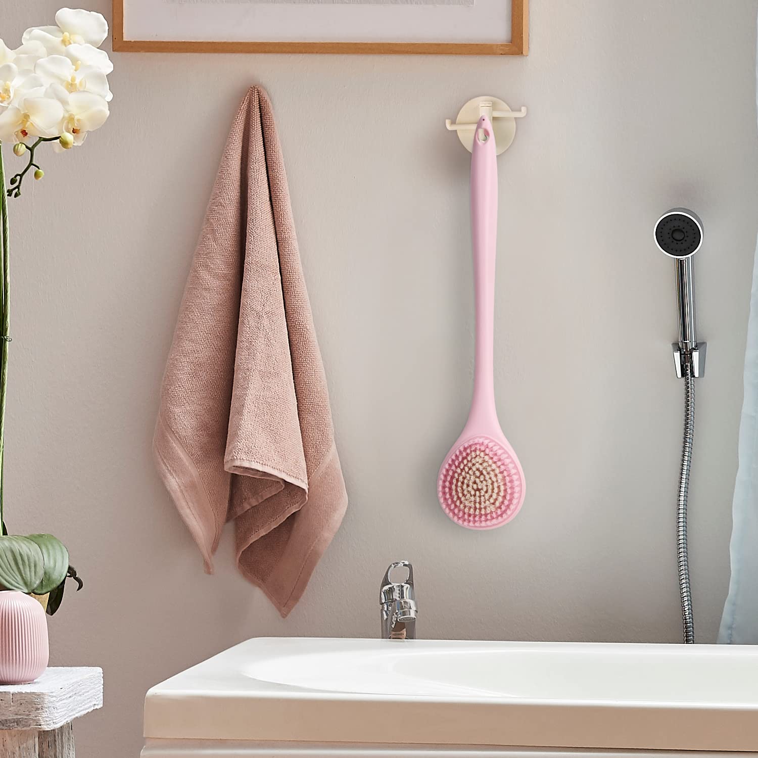 BEDELITE Long Handle Back Brush - Soft Exfoliating Shower Brush for Men & Women, Pink - Perfect for Deep Cleaning & Skin Care