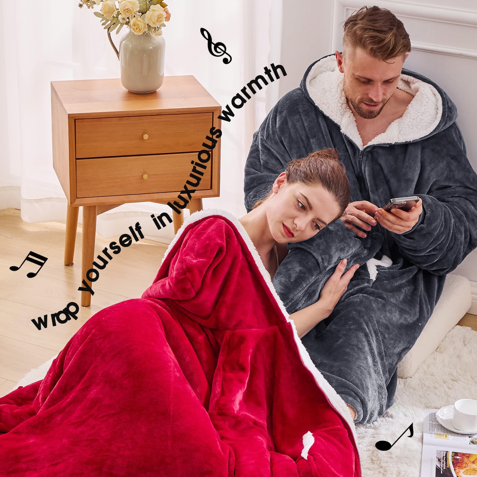 JOYWOO Wearable Blanket Hoodie - Oversized Sherpa Hooded Sweatshirt with Giant Pocket for Women & Men | Cozy Winter Gifts for Mom, Birthday Presents | Perfect for Lounging, Movie Nights & Cold Weather (Grey)
