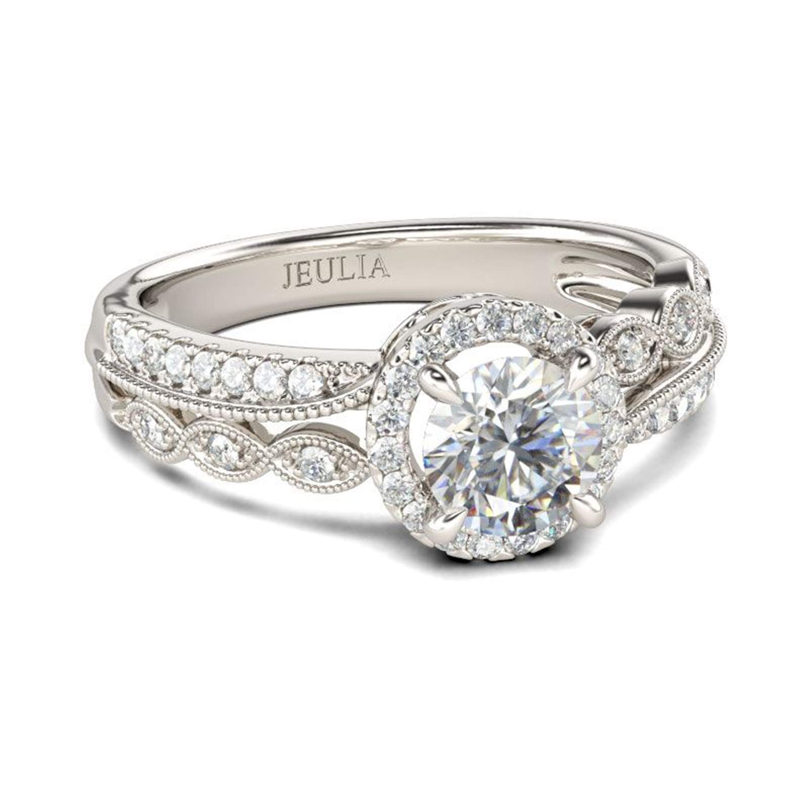 Jeulia JEWE0156 Beaded Halo Round Cut Sterling Silver Ring for Women - Elegant Engagement, Wedding, Anniversary or Birthday Gift for Wife, Girlfriend (Includes Jewelry Box) | Perfect for Proposals, Romantic Occasions & Special Celebrations